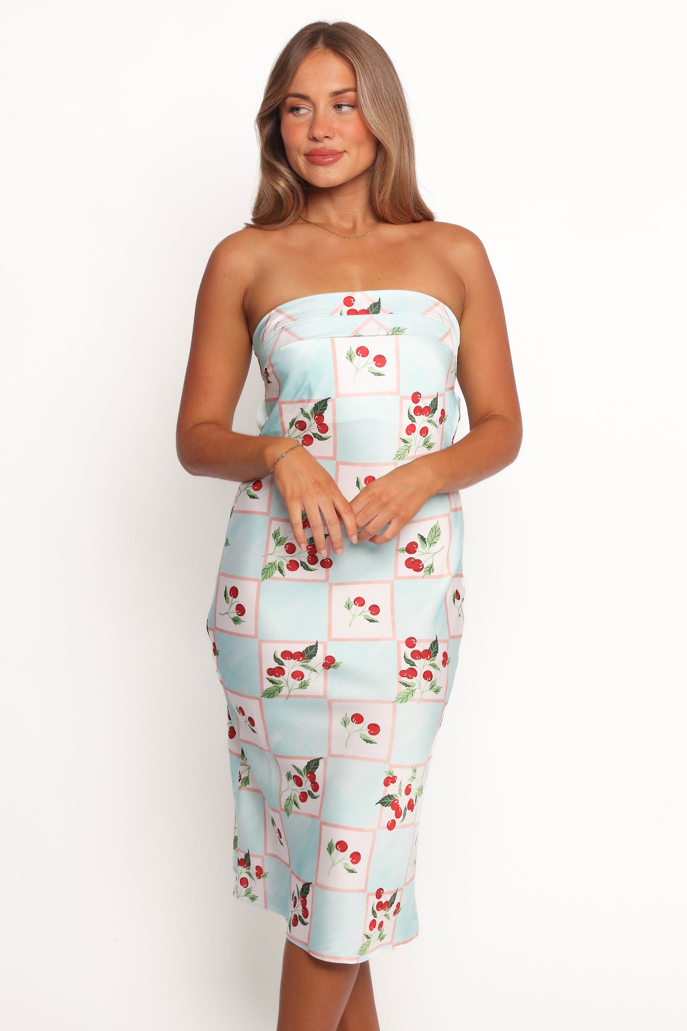 DRESSES Benton Strapless Midi Dress - Cherry Print