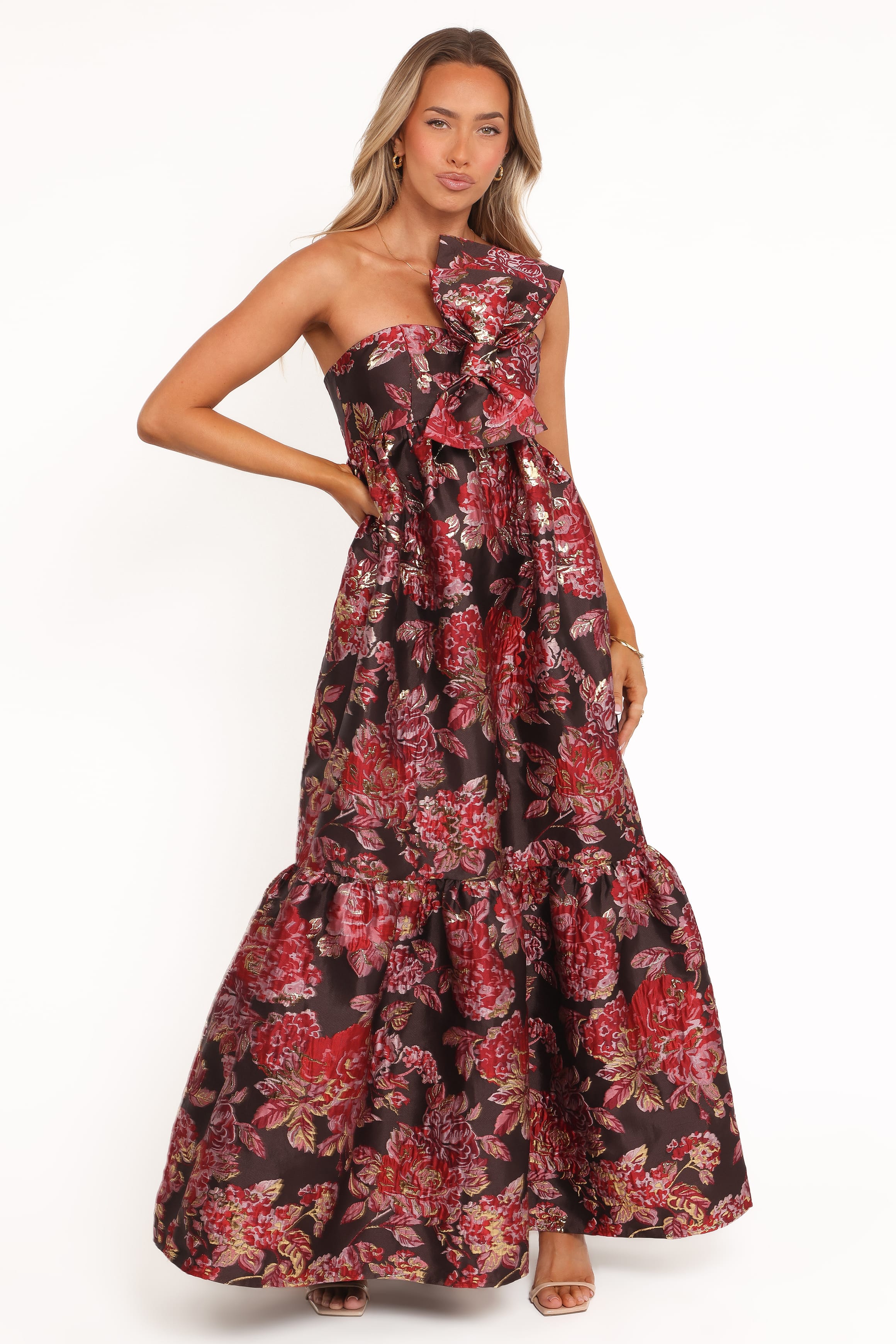 DRESSES Betina Bow Front Maxi Dress - Brown Floral