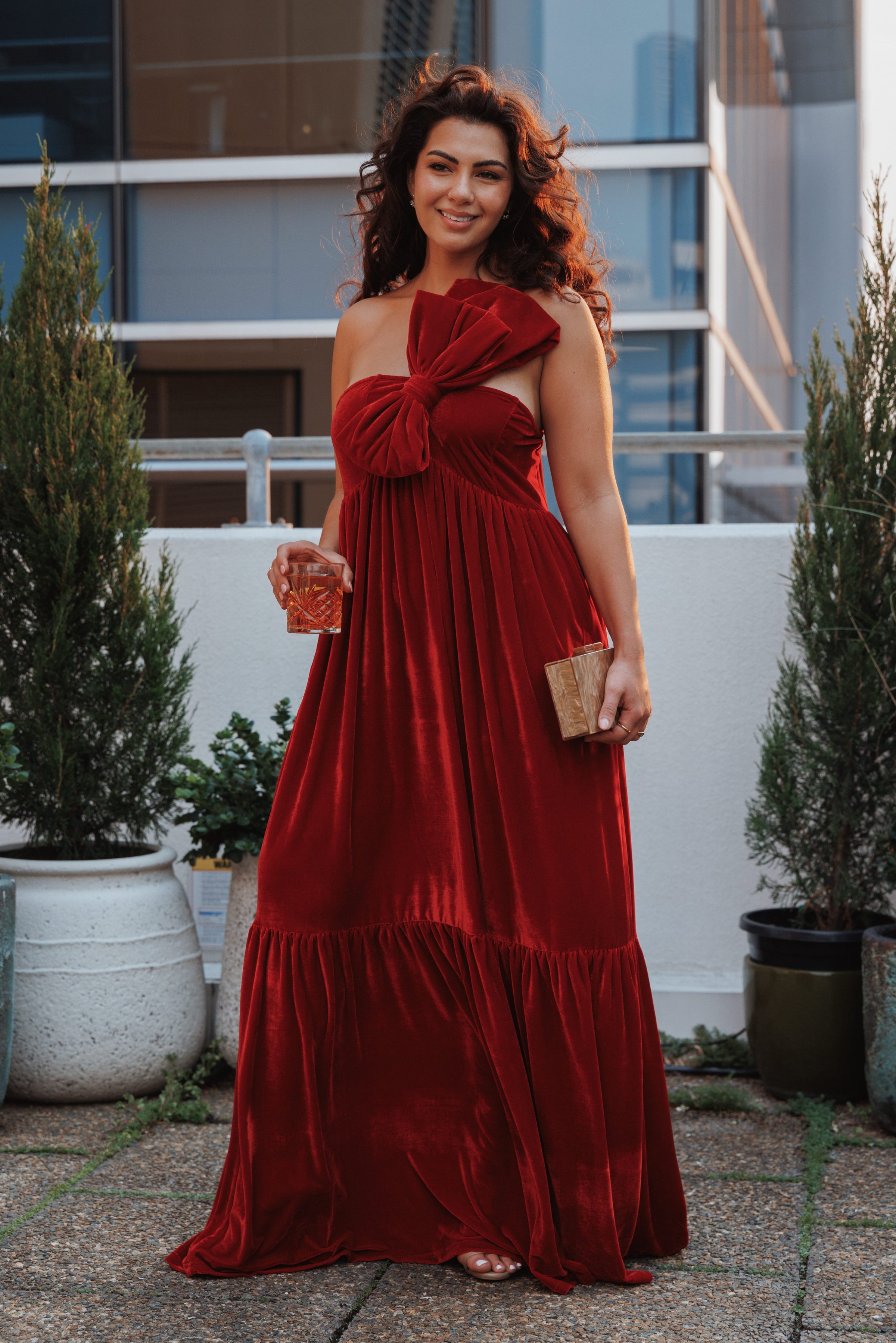 DRESSES Betina Bow Front Maxi Dress - Red Velvet