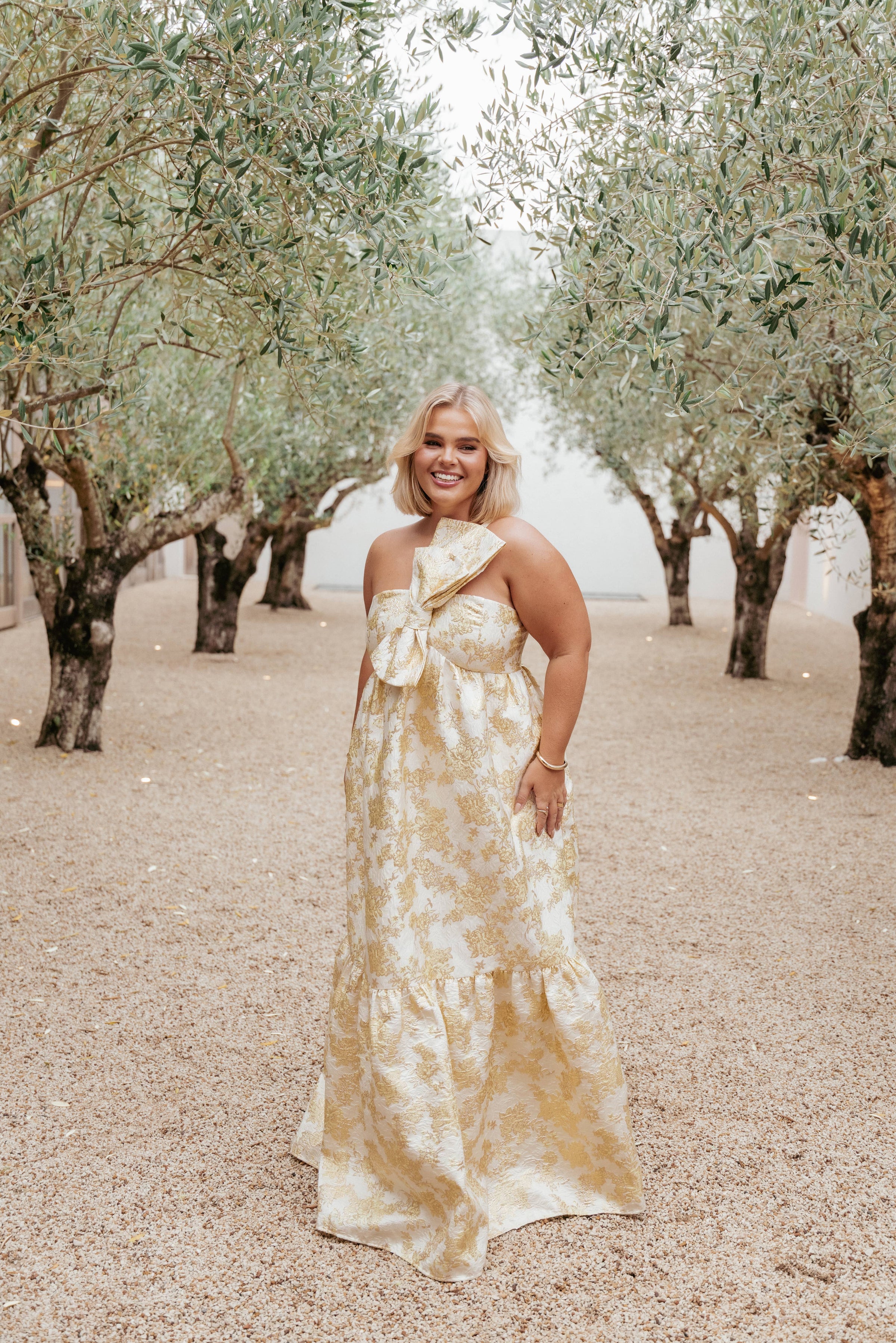 DRESSES Betina Bow Front Maxi Dress - Yellow Brocade