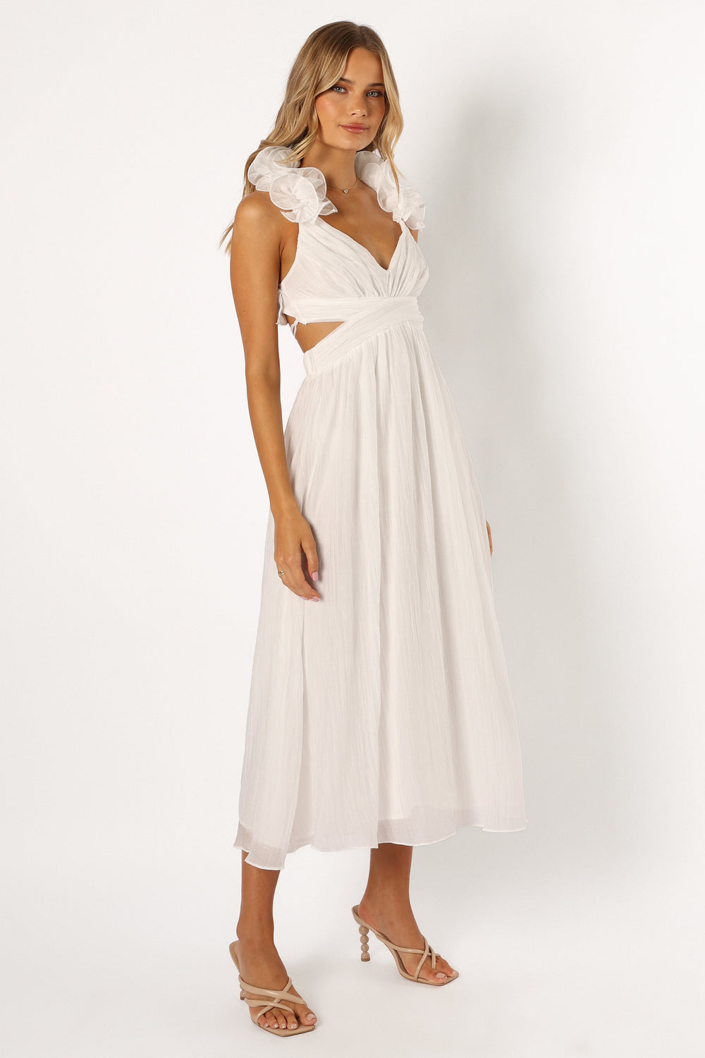 Blake Frill Shoulder Maxi Dress - White - View 5 | Shop Formal Dress