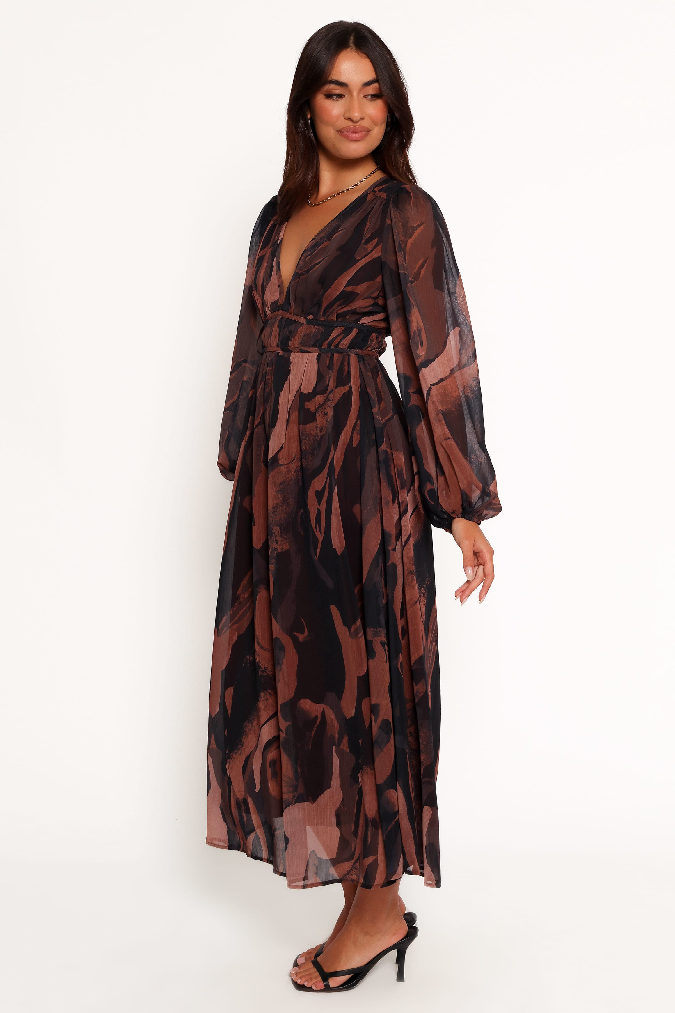 DRESSES Blayze Long Sleeve Maxi Dress - Brown Print
