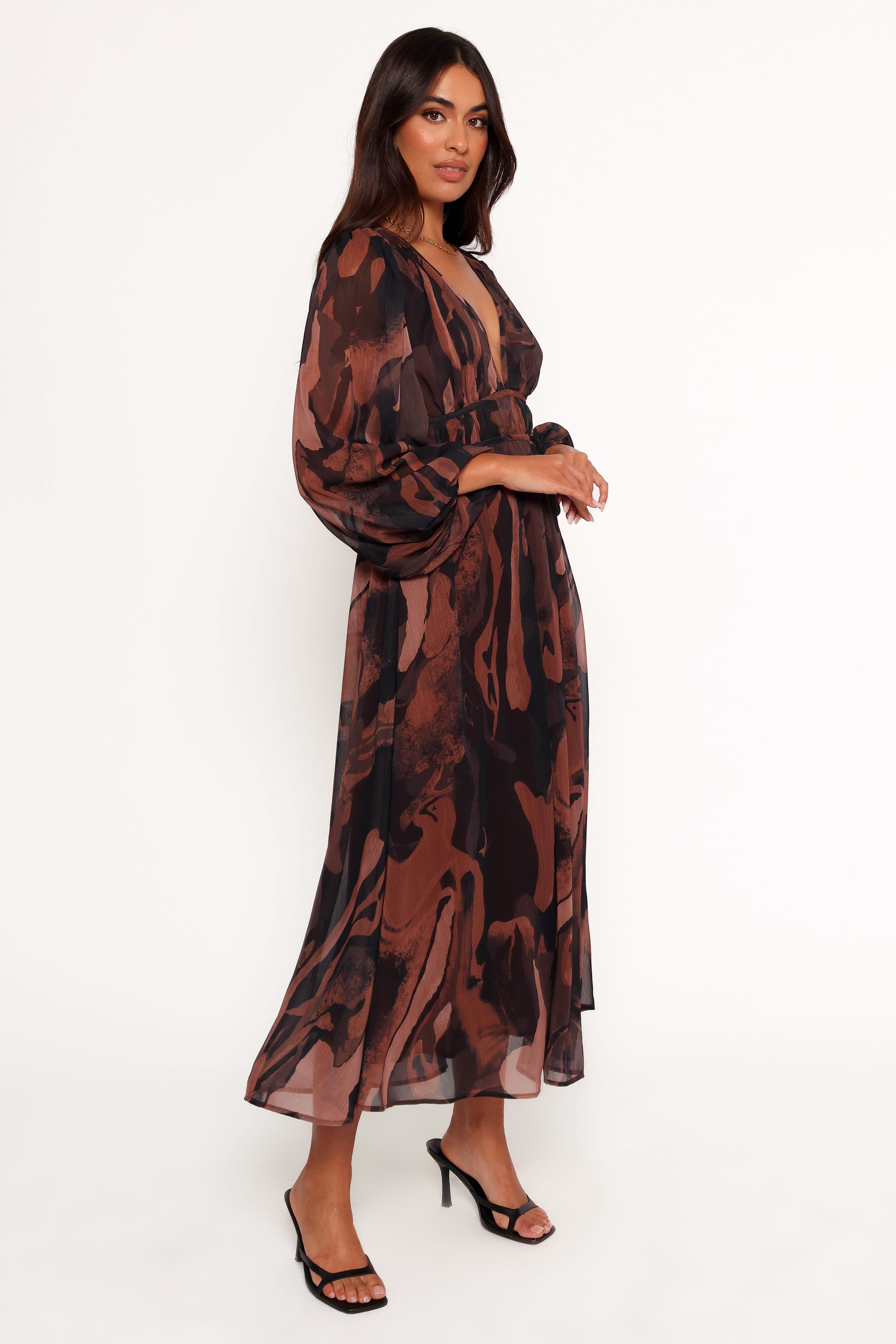 DRESSES Blayze Long Sleeve Maxi Dress - Brown Print