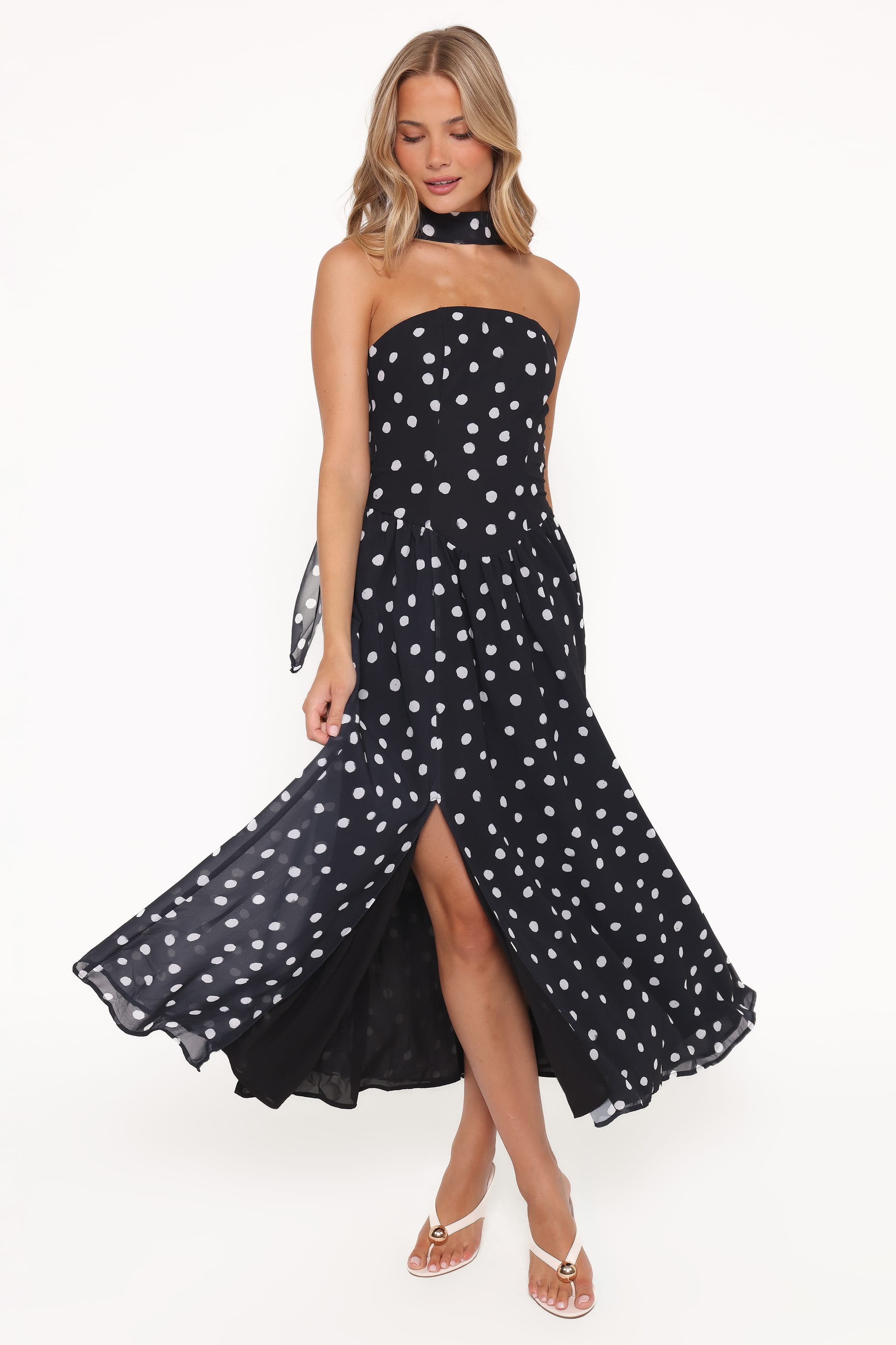 DRESSES Boston Strapless Maxi Dress - Black Polka Dot