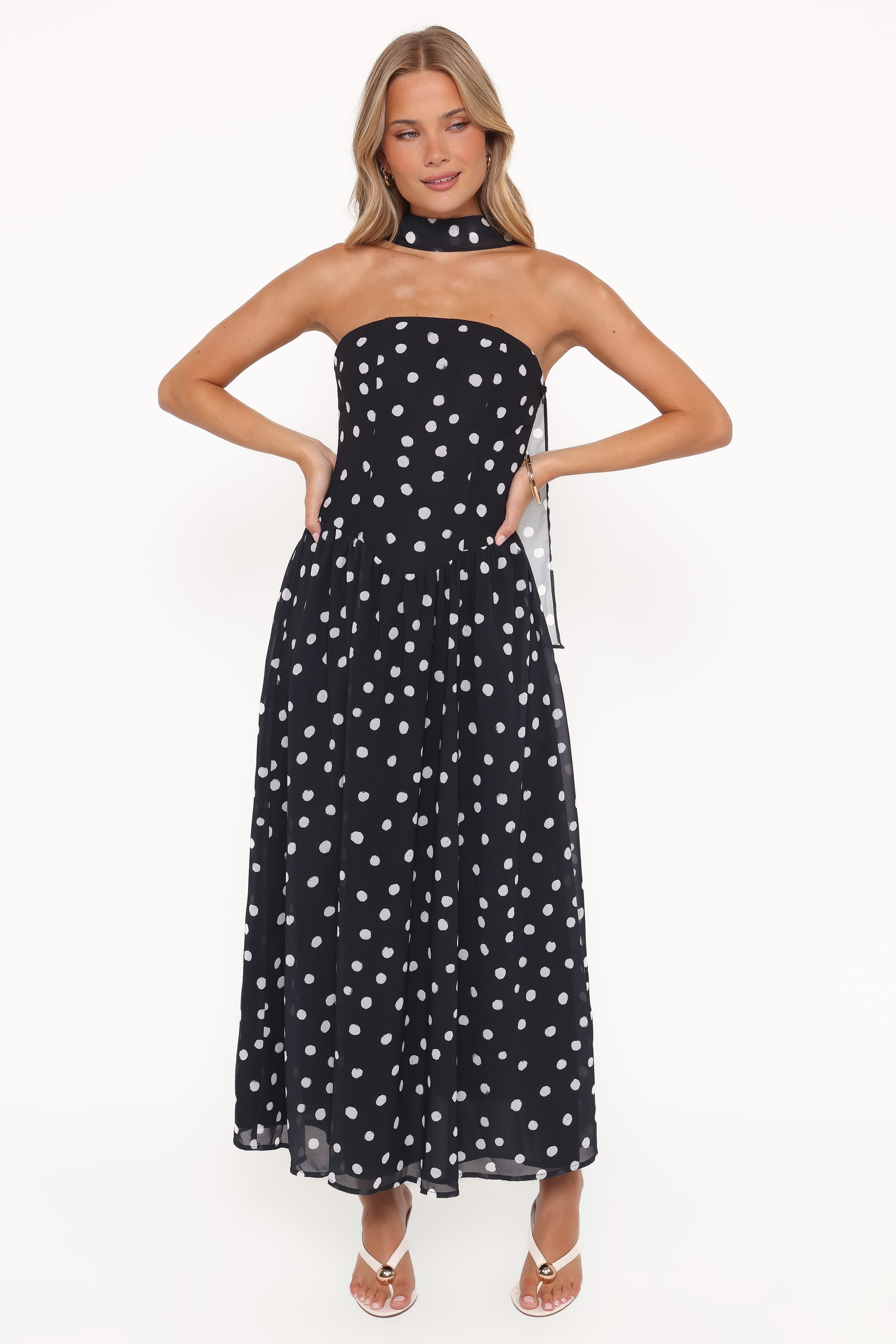 DRESSES Boston Strapless Maxi Dress - Black Polka Dot