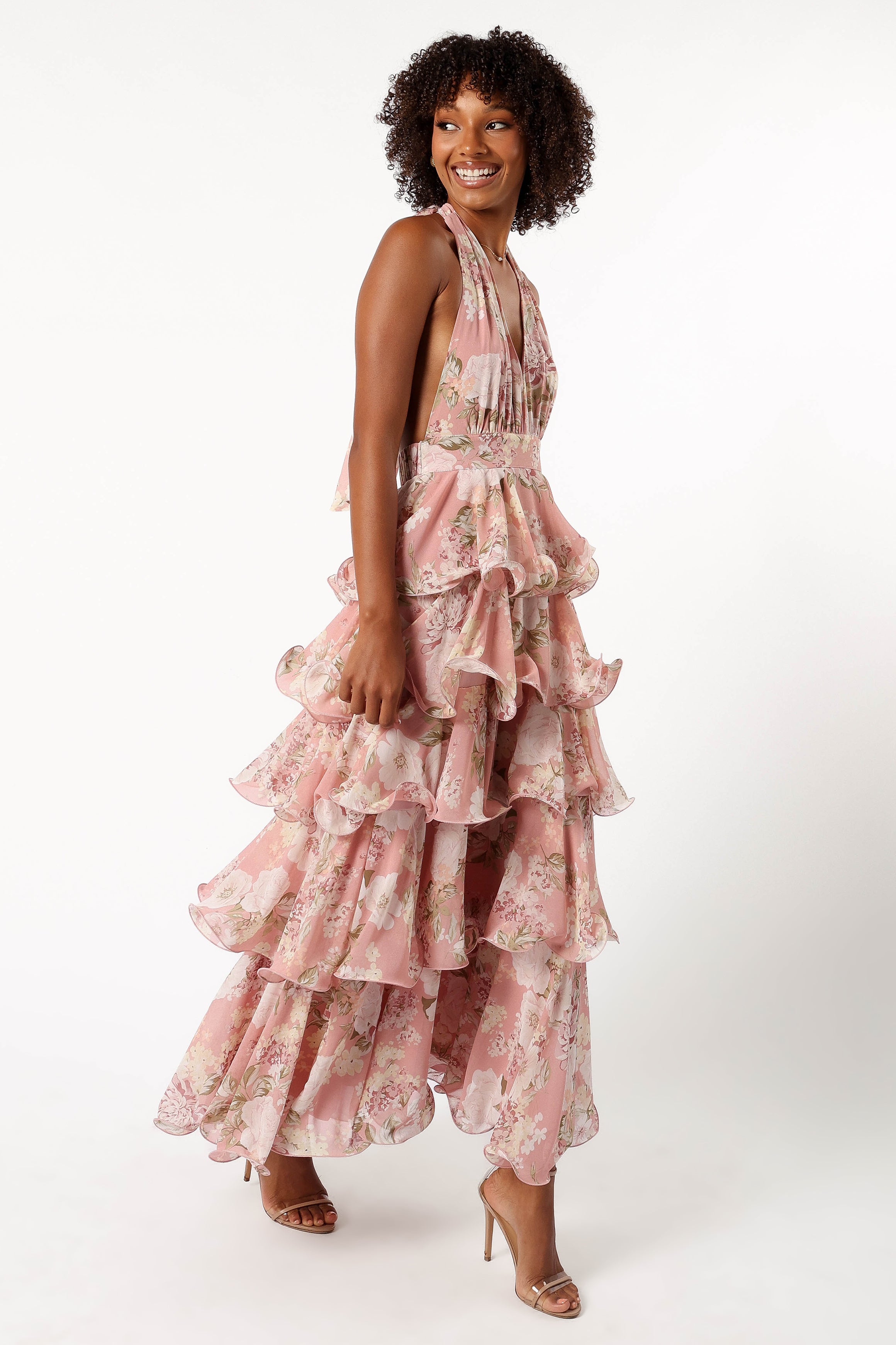 DRESSES @Bouquet Halterneck Maxi Dress - Pink