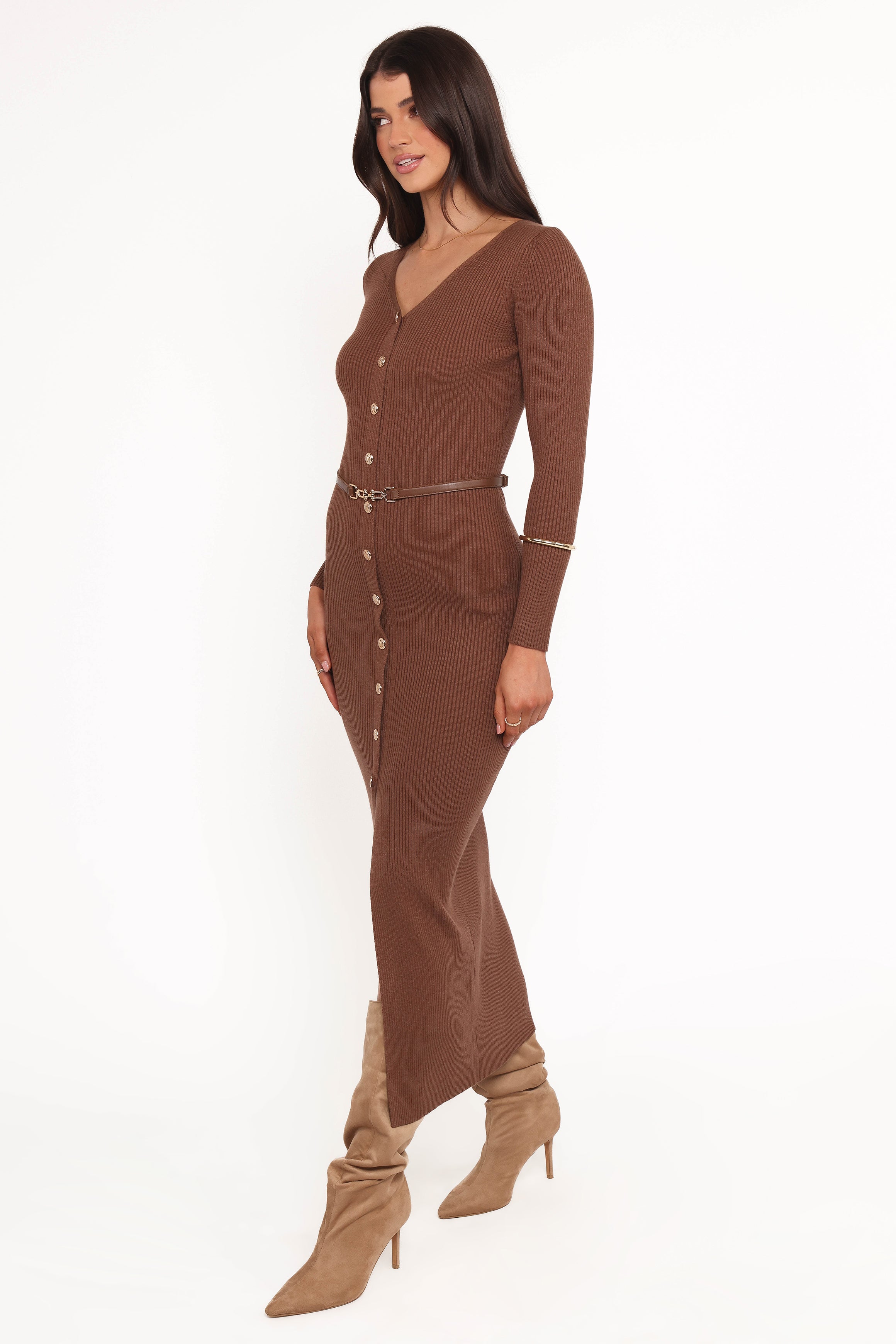 DRESSES Brydie Long Sleeve Midi Dress - Chocolate Brown