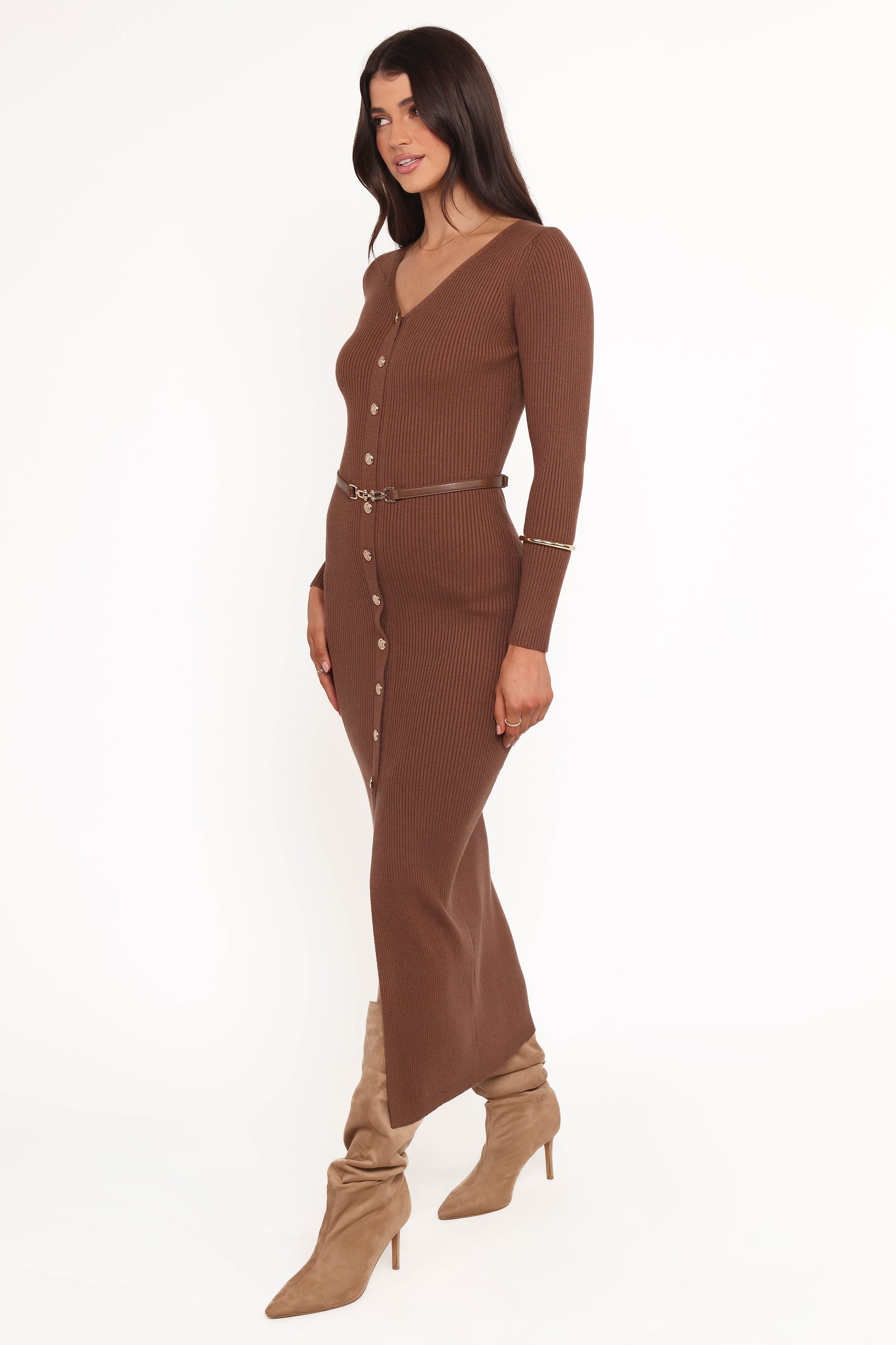 DRESSES Brydie Long Sleeve Midi Dress - Chocolate Brown