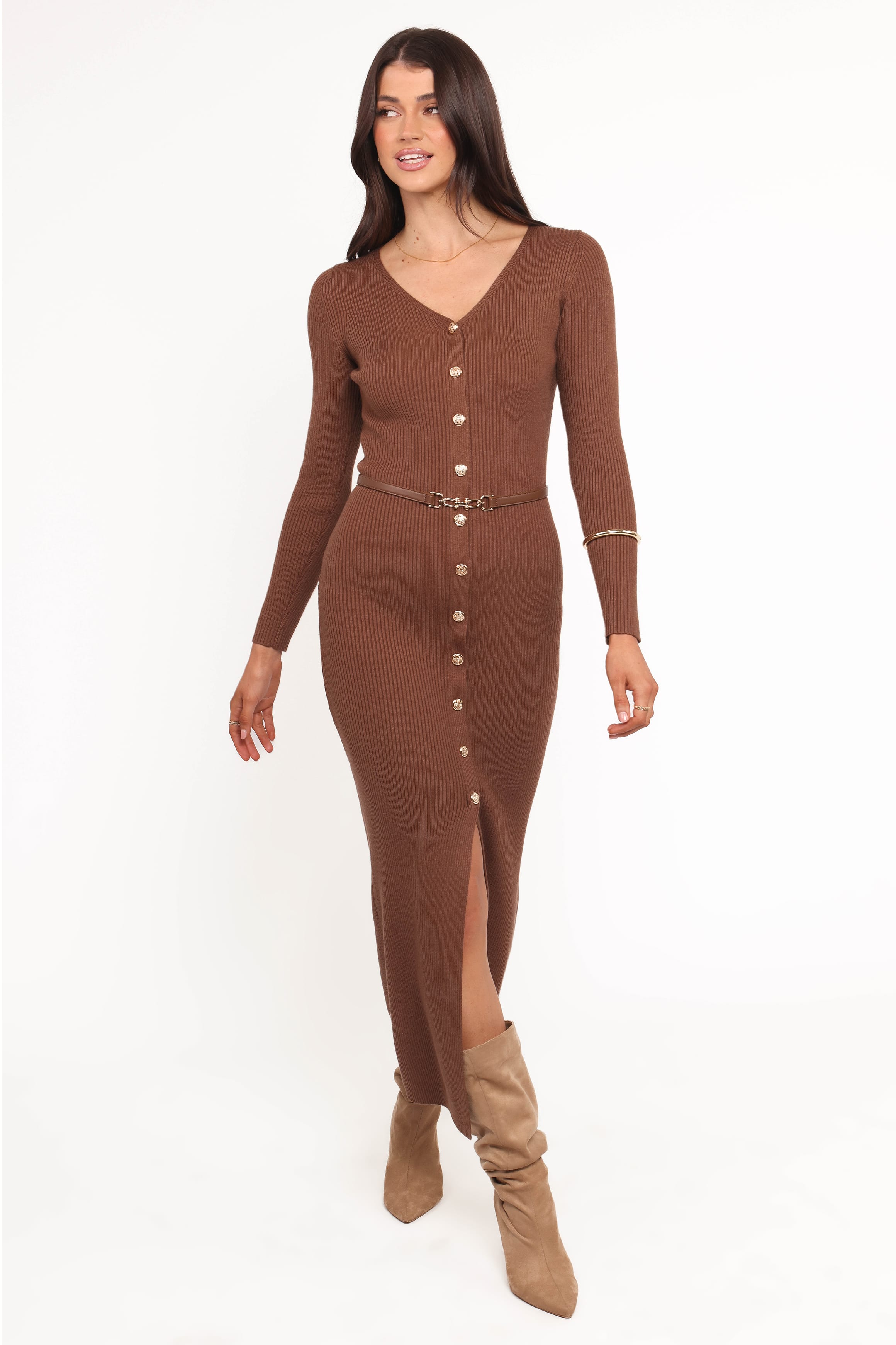 DRESSES Brydie Long Sleeve Midi Dress - Chocolate Brown