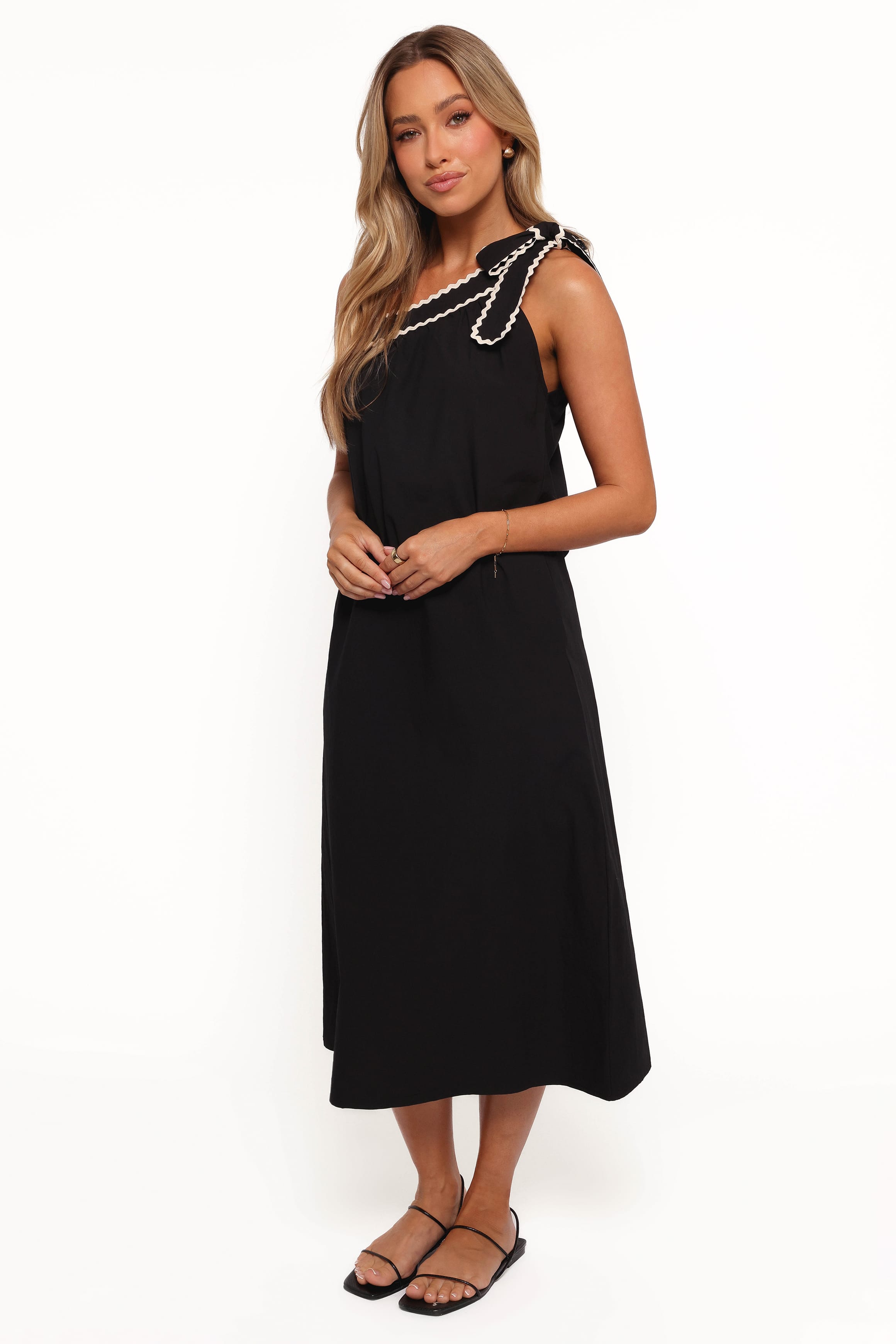 DRESSES Brynlee One Shoulder Midi Dress - Black/Cream