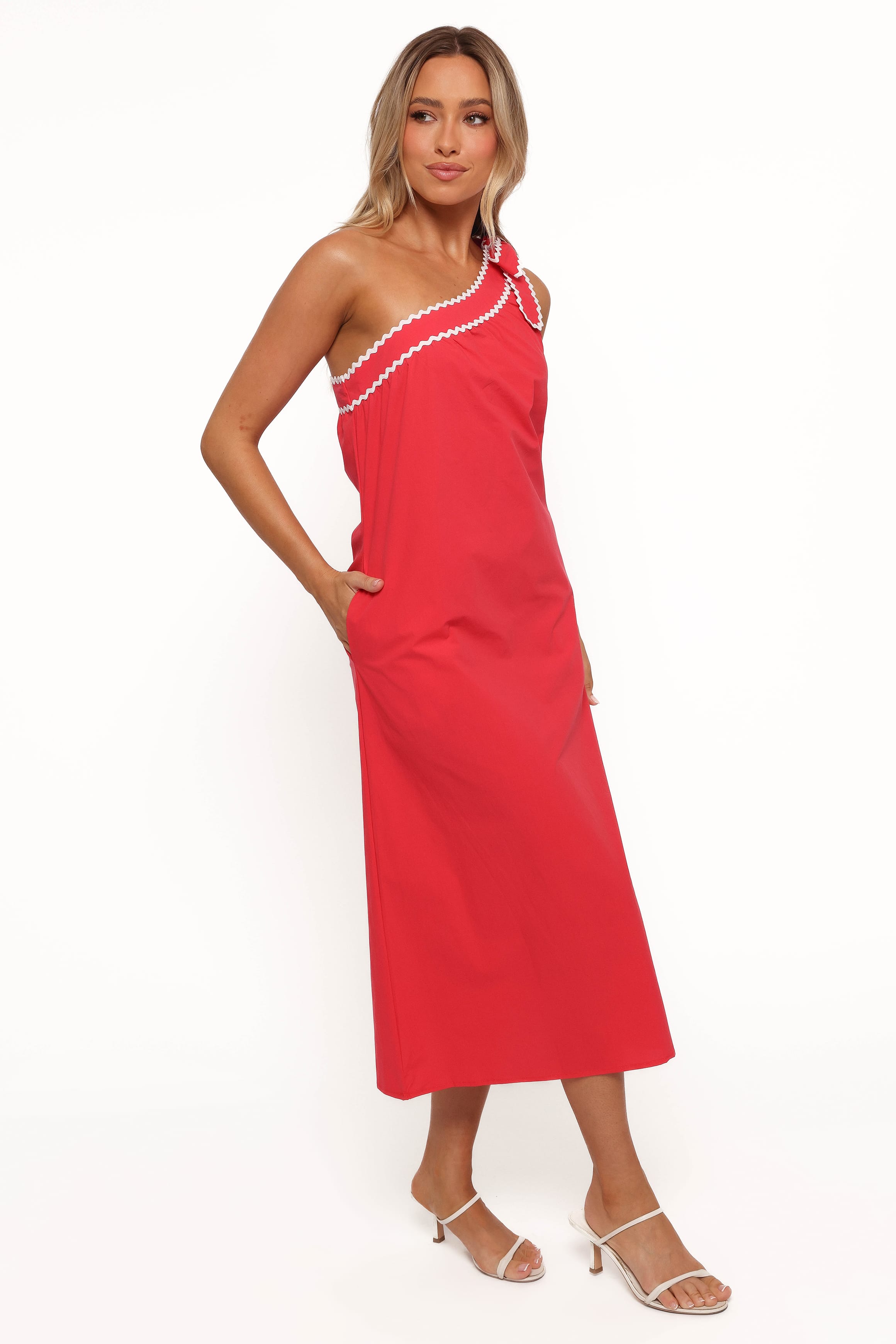 DRESSES Brynlee One Shoulder Midi Dress - Red/White