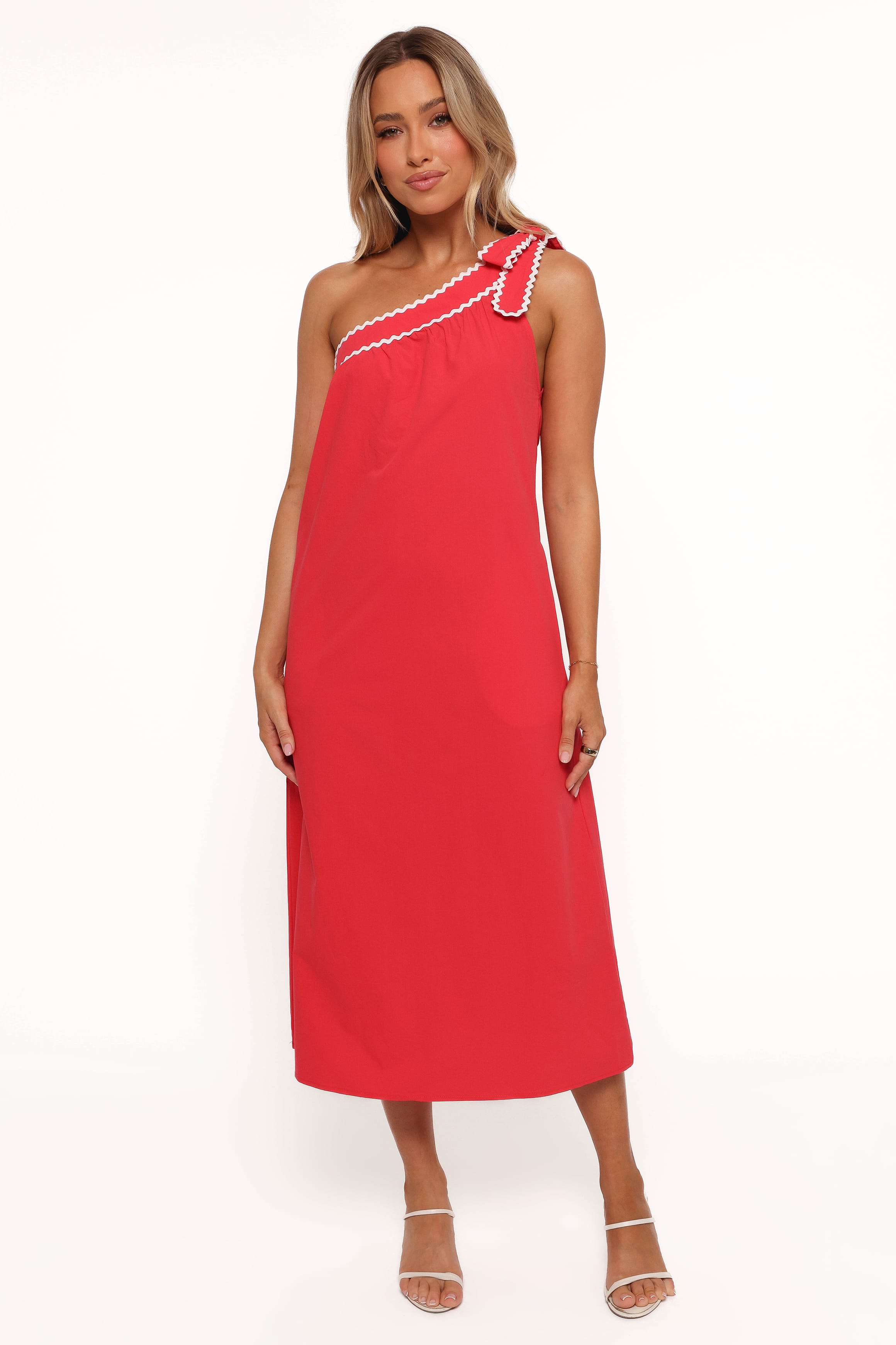 DRESSES Brynlee One Shoulder Midi Dress - Red/White
