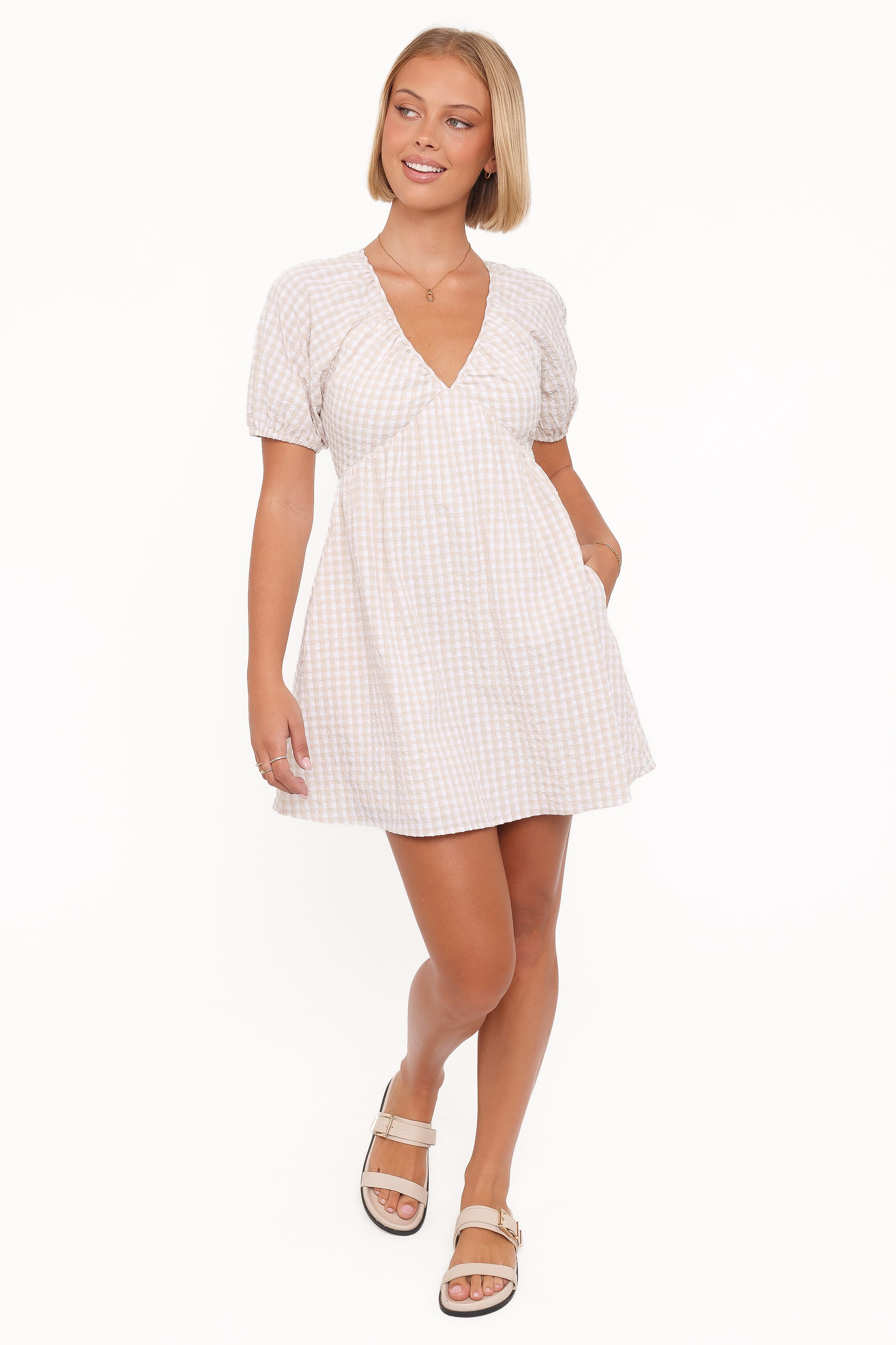 DRESSES Cadhla Mini Dress - Beige Gingham