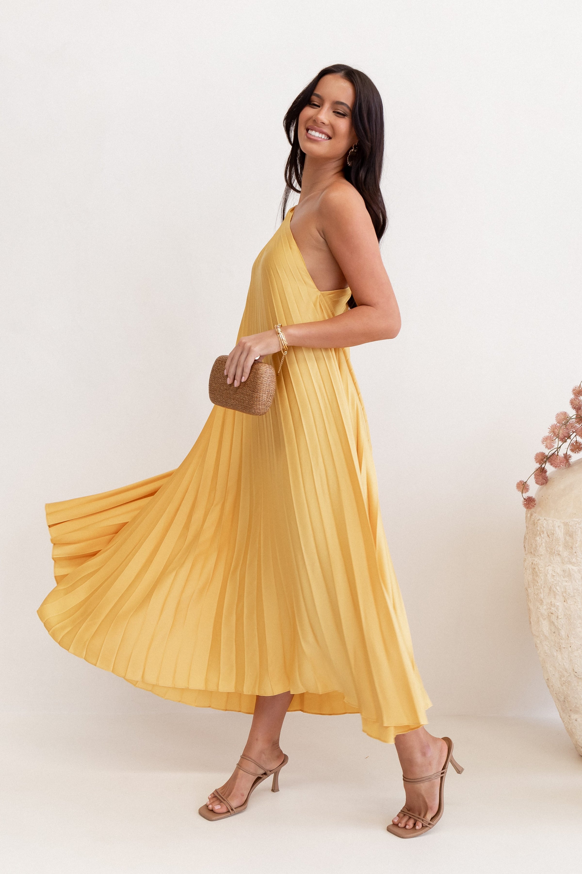 DRESSES Cali One Shoulder Midi Dress - Saffron