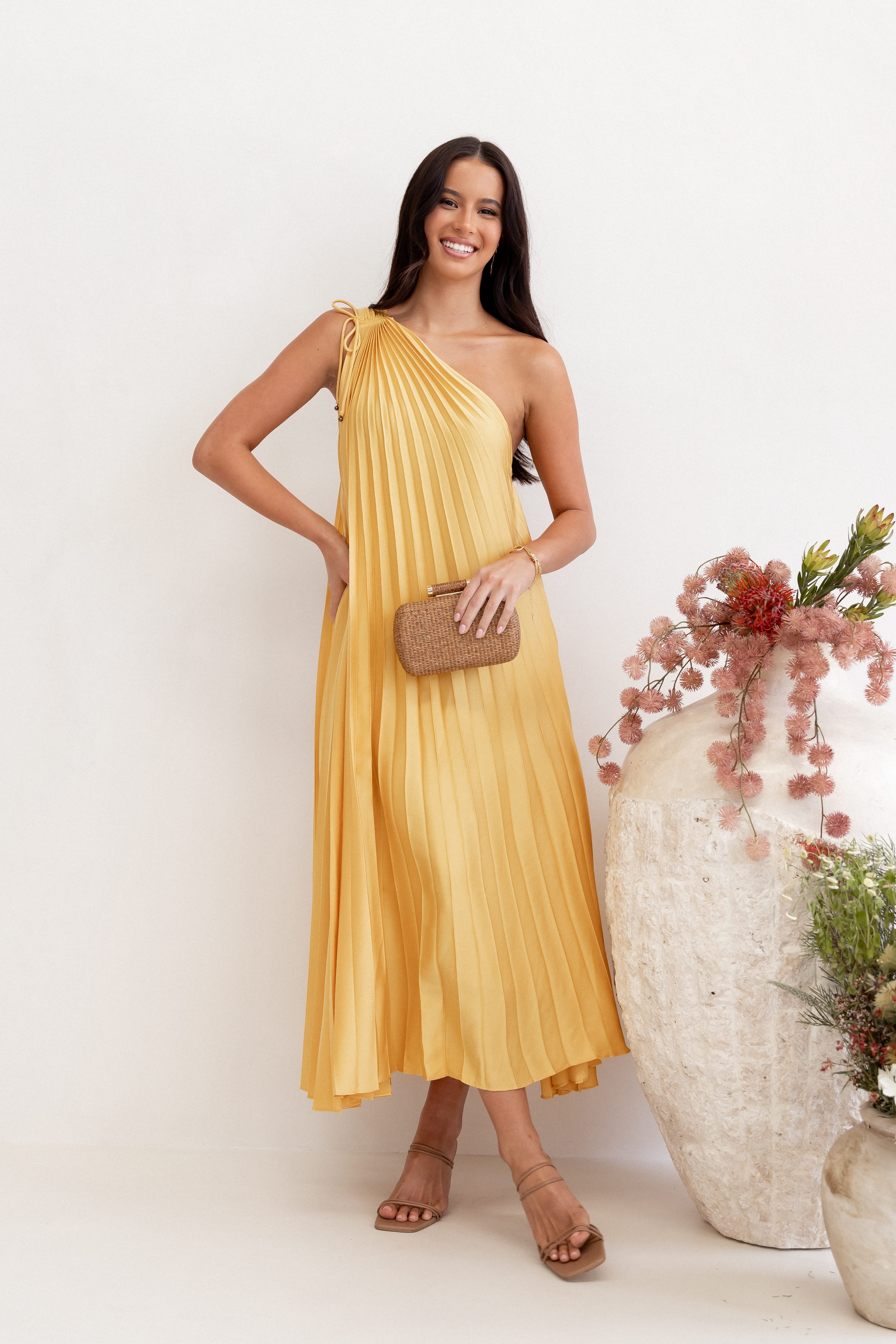 DRESSES Cali One Shoulder Midi Dress - Saffron