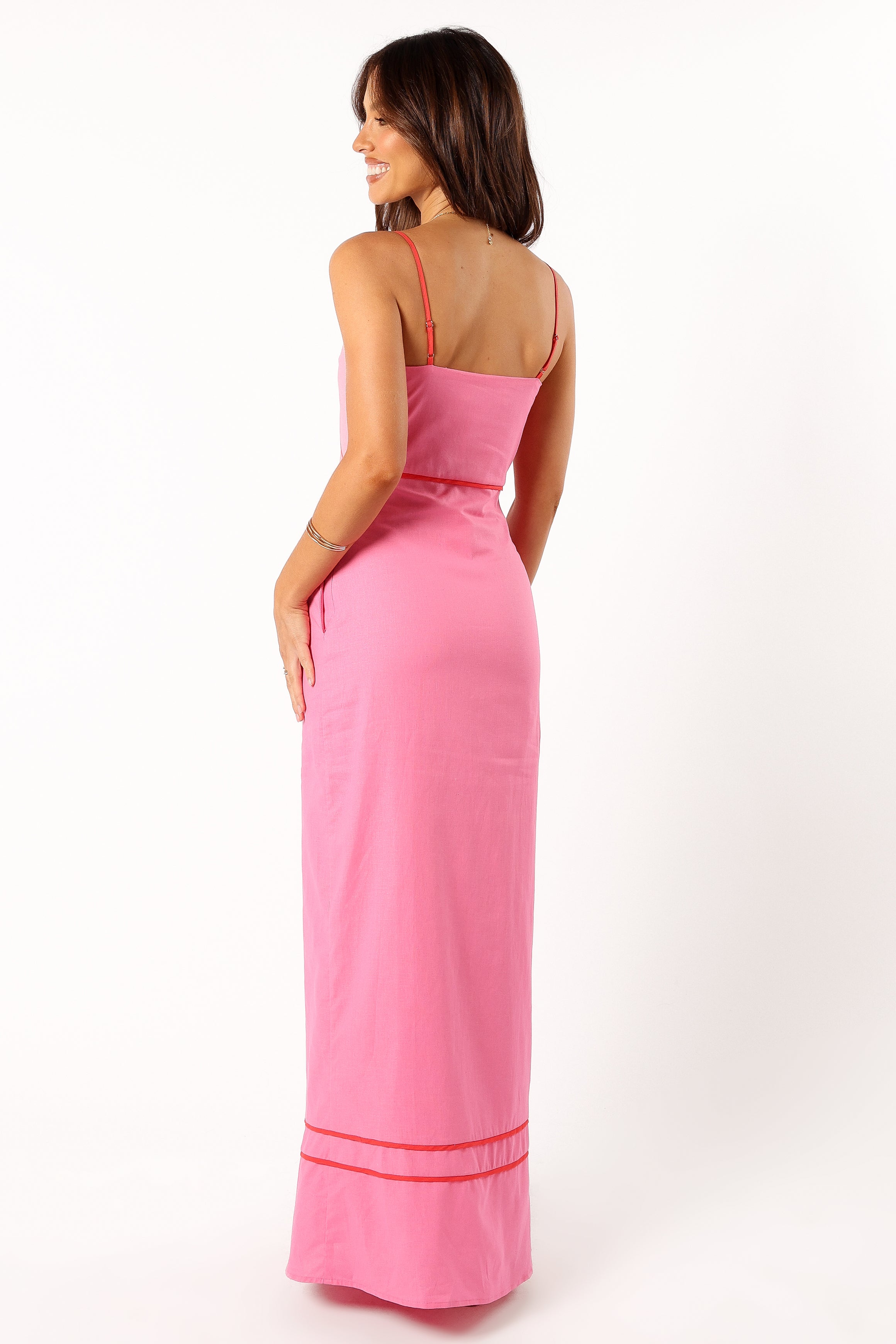 DRESSES @Callie Contrast Trim Maxi Dress - Pink