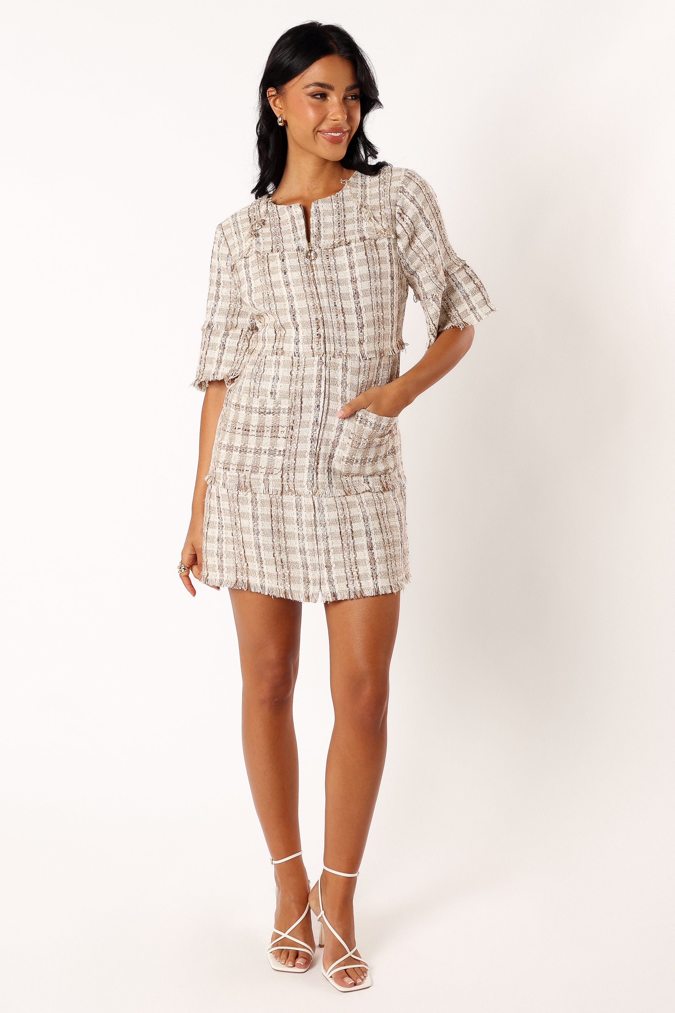 DRESSES @Calloway Mini Dress - Cream Tweed
