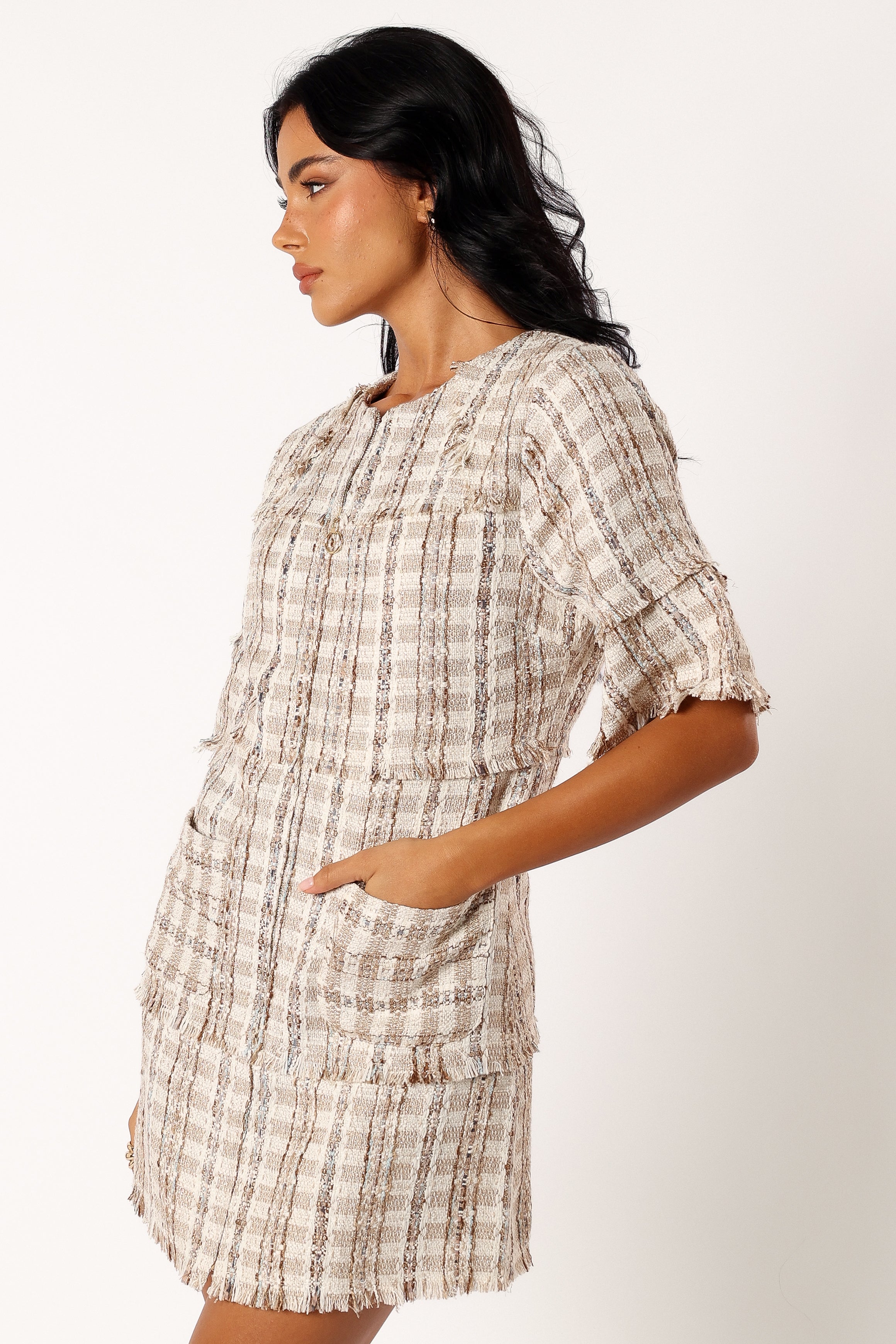 DRESSES @Calloway Mini Dress - Cream Tweed