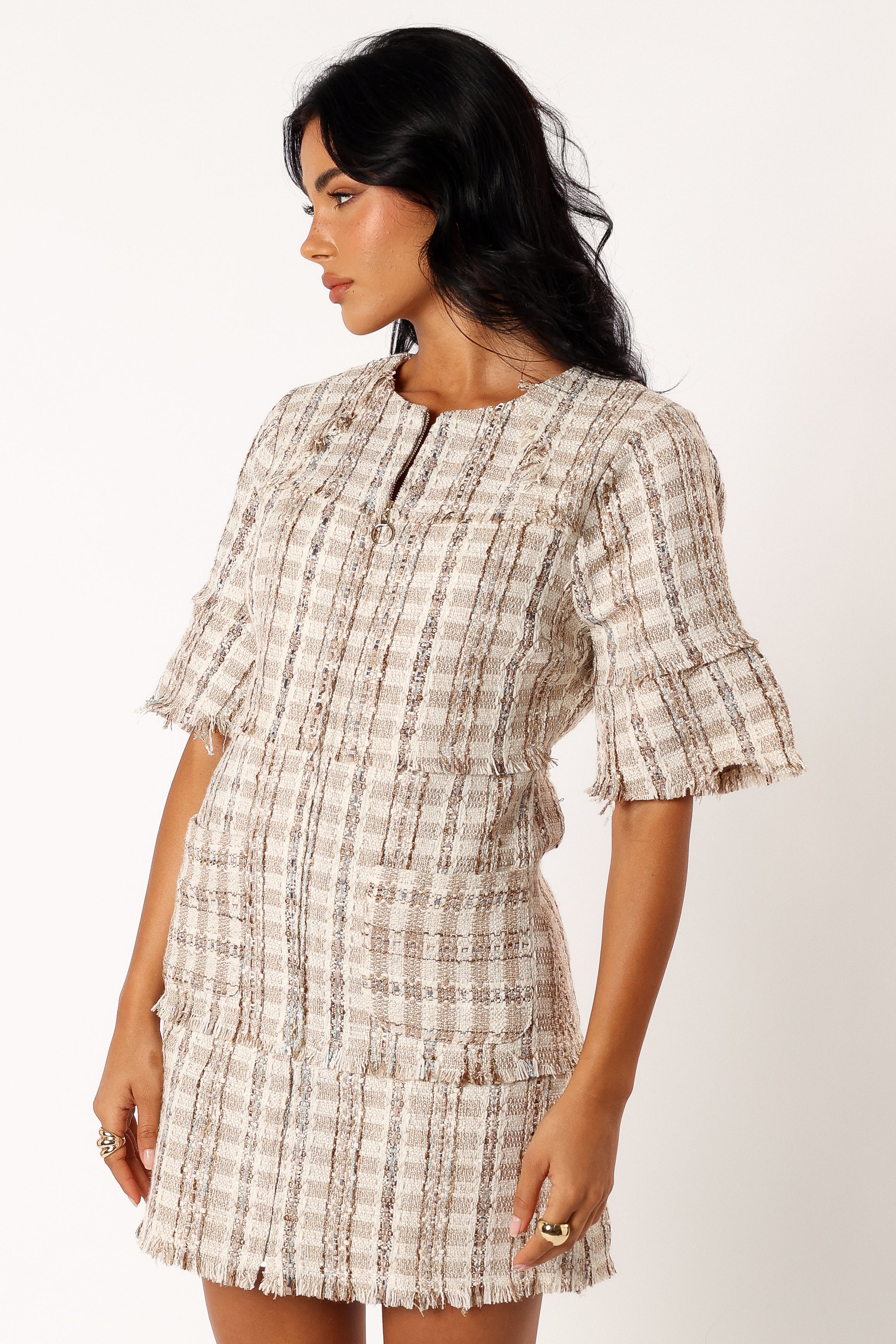 DRESSES @Calloway Mini Dress - Cream Tweed