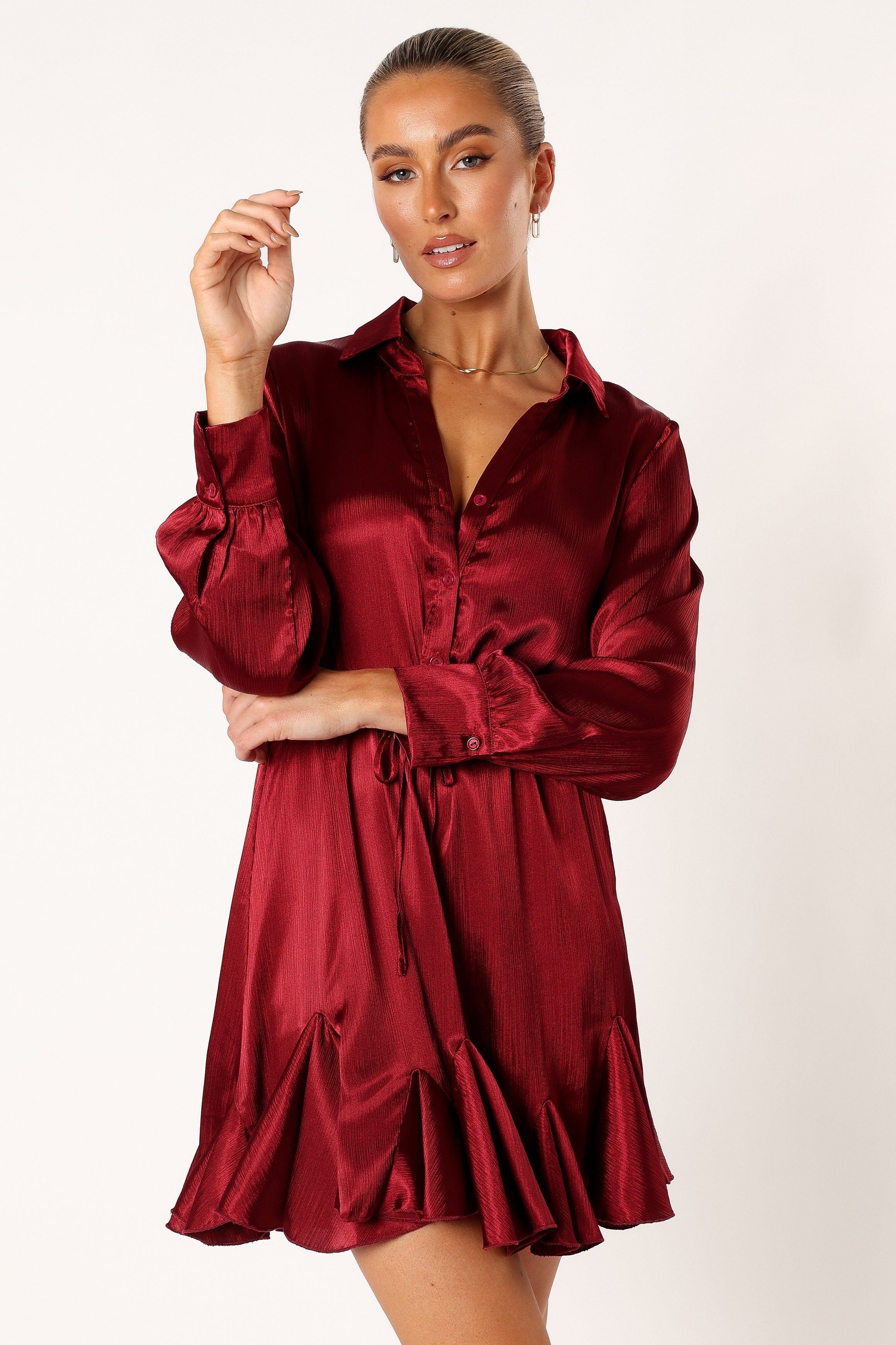 DRESSES @Callum Longsleeve Mini Dress - Burgundy