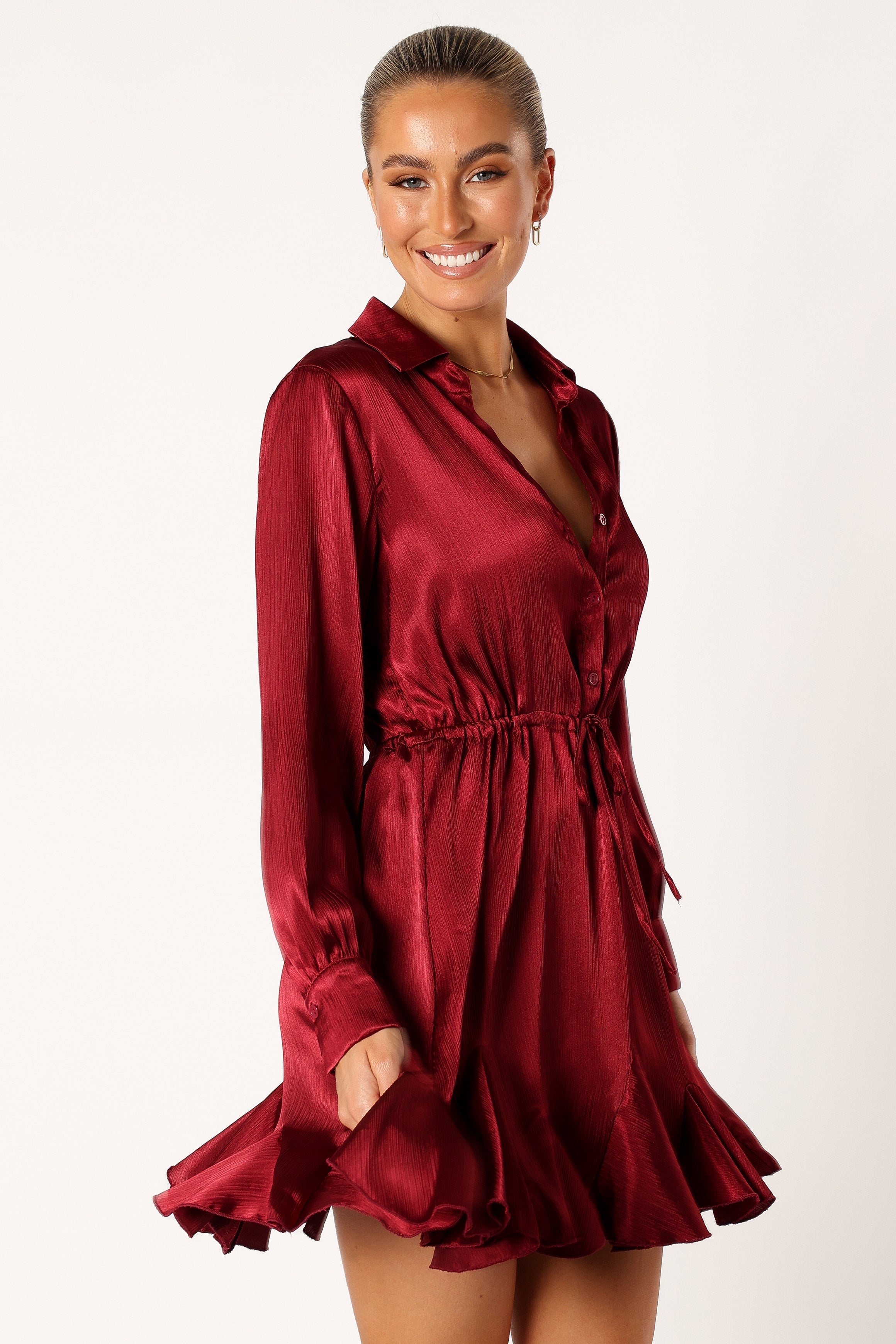 DRESSES @Callum Longsleeve Mini Dress - Burgundy