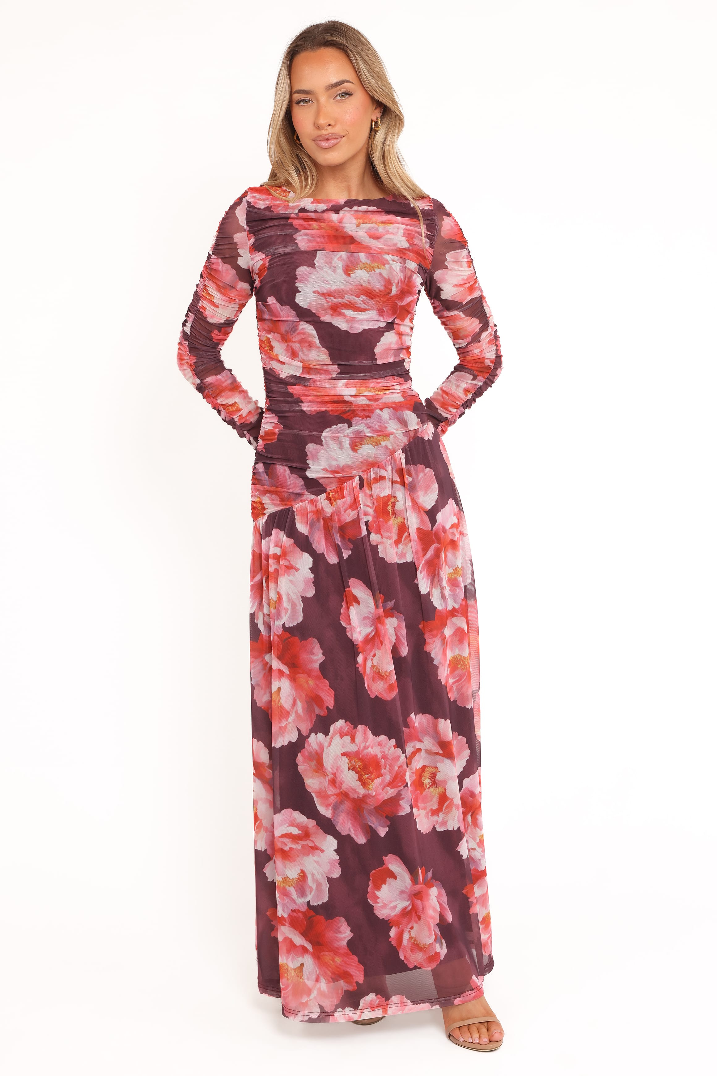 DRESSES Calypso Long Sleeve Maxi Dress - Burgundy Peony