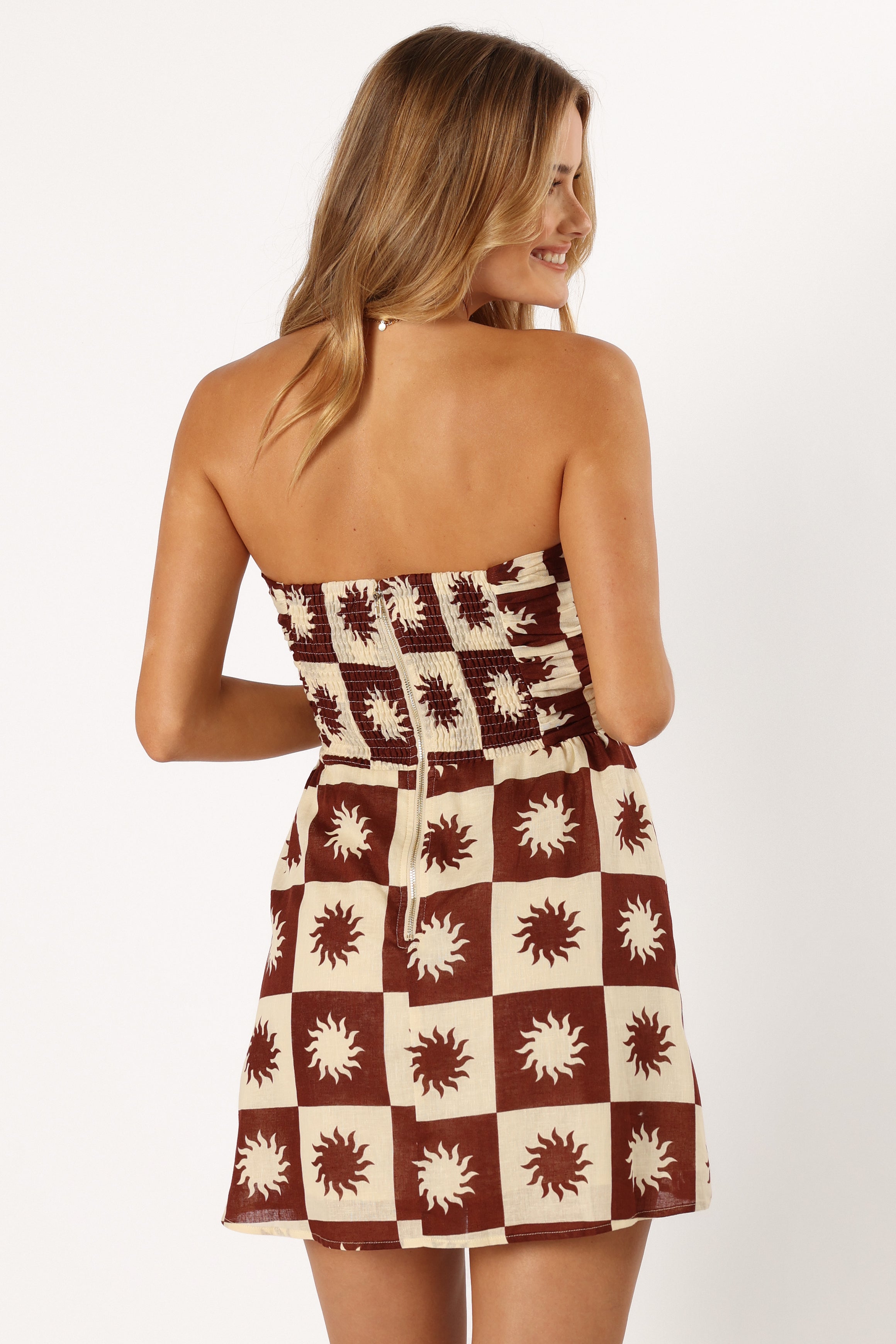 DRESSES @Cameron Strapless Mini Dress - Brown Cream