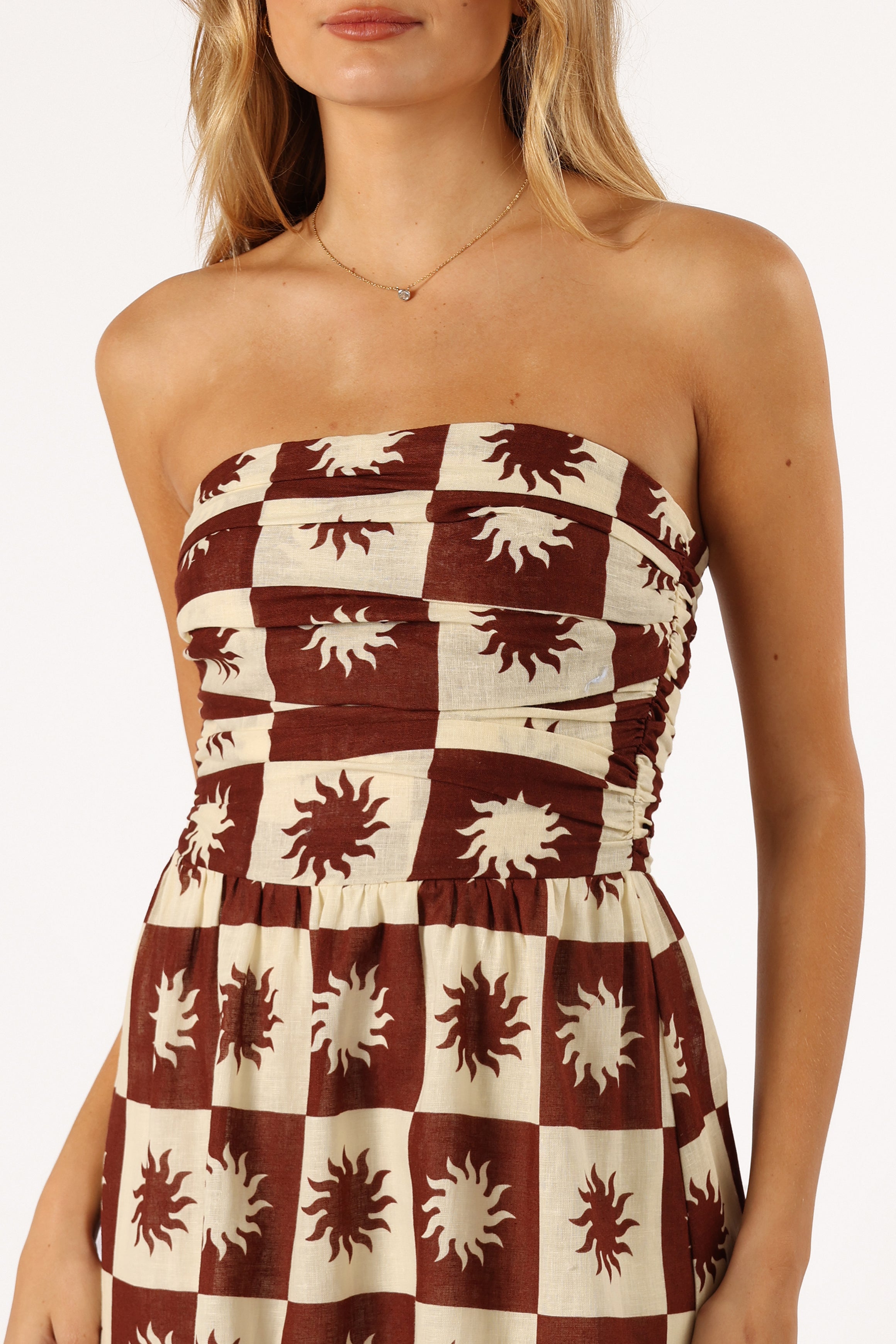 DRESSES @Cameron Strapless Mini Dress - Brown Cream