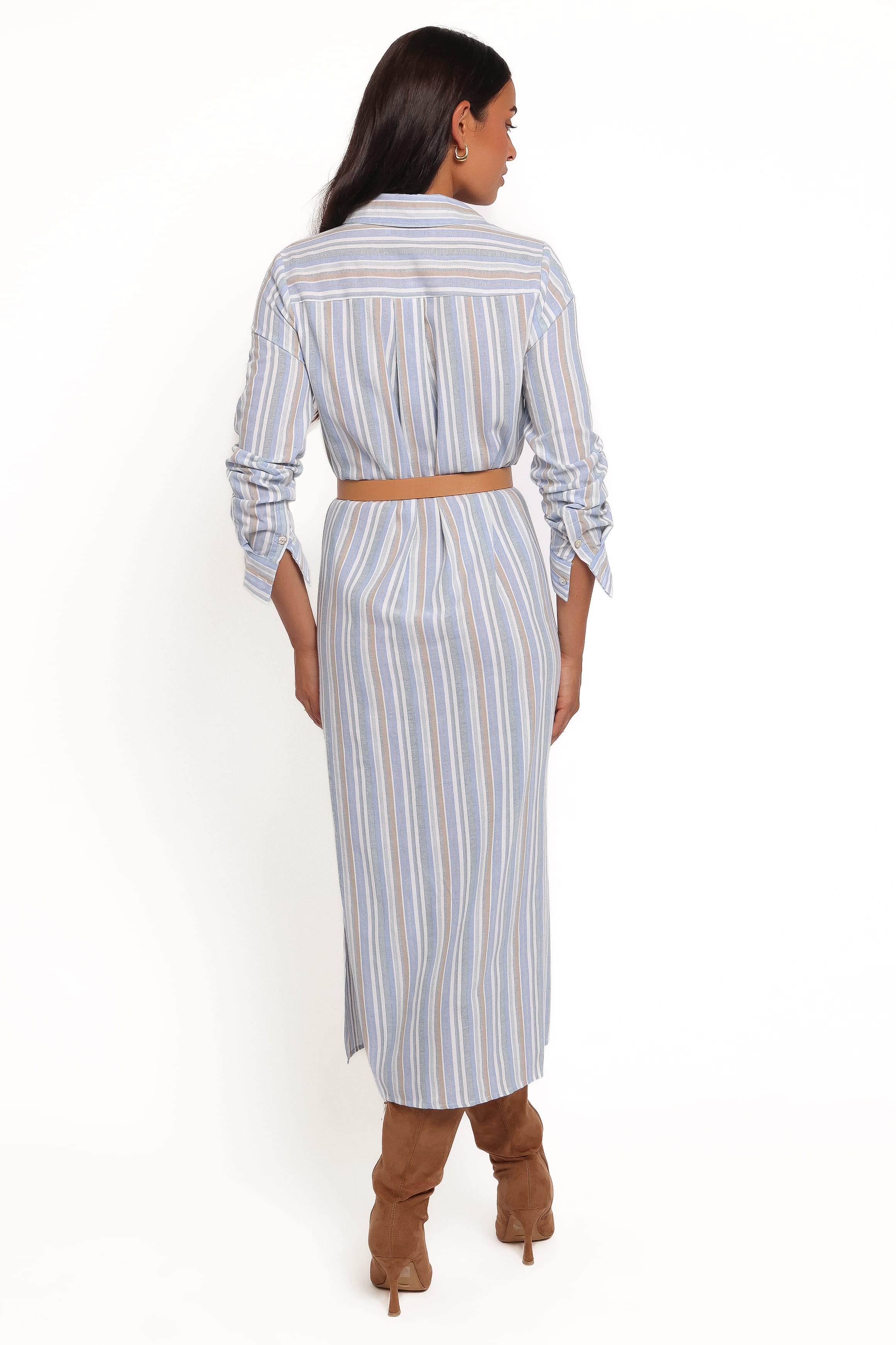 DRESSES Caprice Long Sleeve Button Down Maxi Dress - Blue Stripe