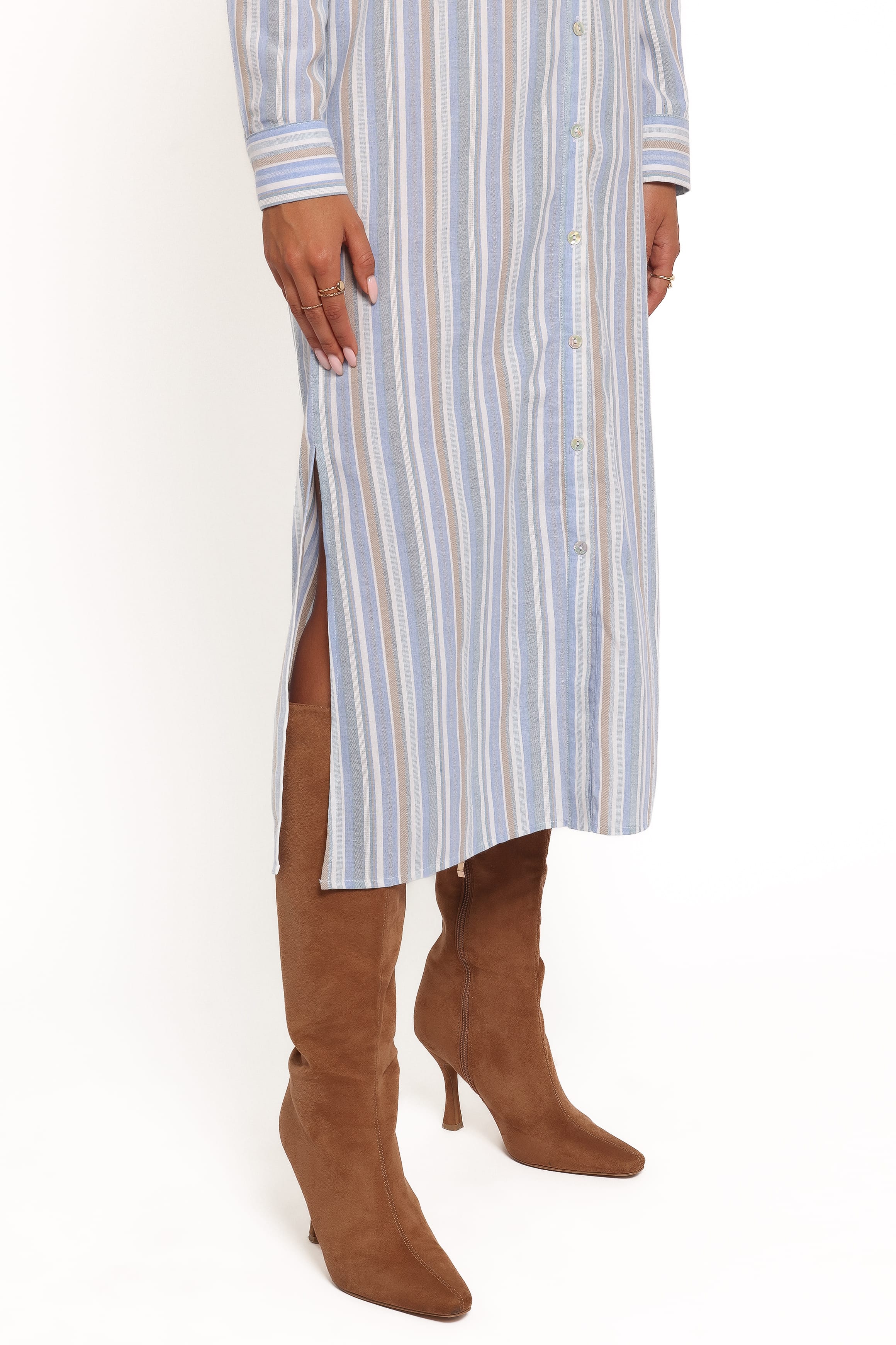 DRESSES Caprice Long Sleeve Button Down Maxi Dress - Blue Stripe