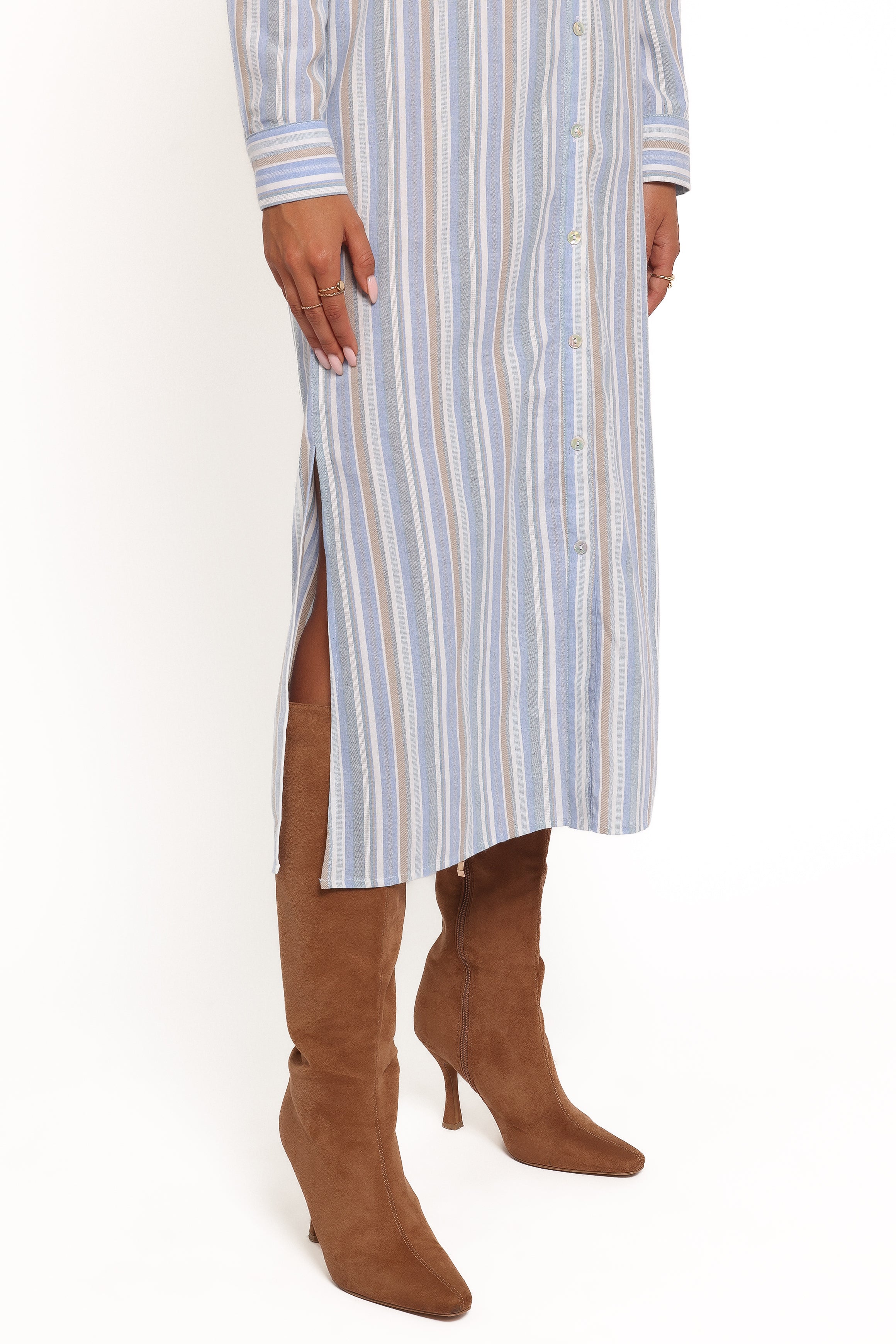DRESSES Caprice Long Sleeve Button Down Maxi Dress - Blue Stripe