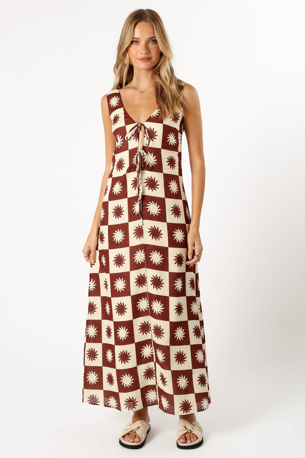 Carson Midi Dress - Brown Cream - Image 3
