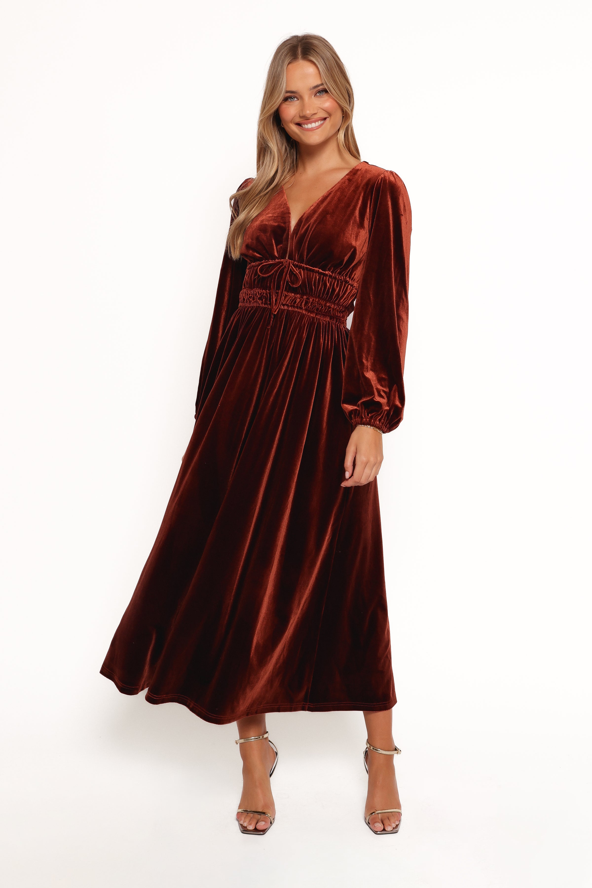 DRESSES Cece Velvet Long Sleeve Maxi Dress - Rust