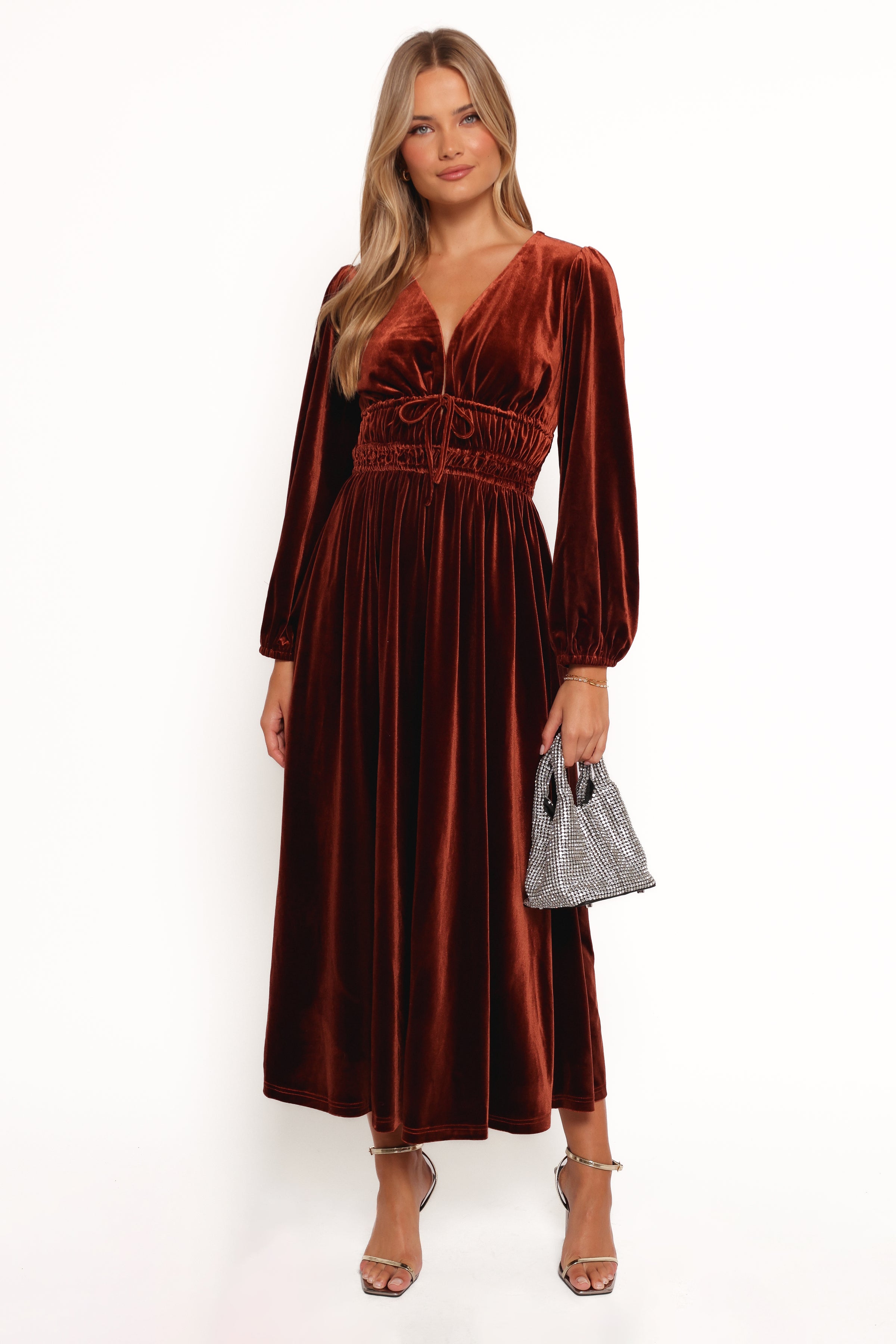 DRESSES Cece Velvet Long Sleeve Maxi Dress - Rust