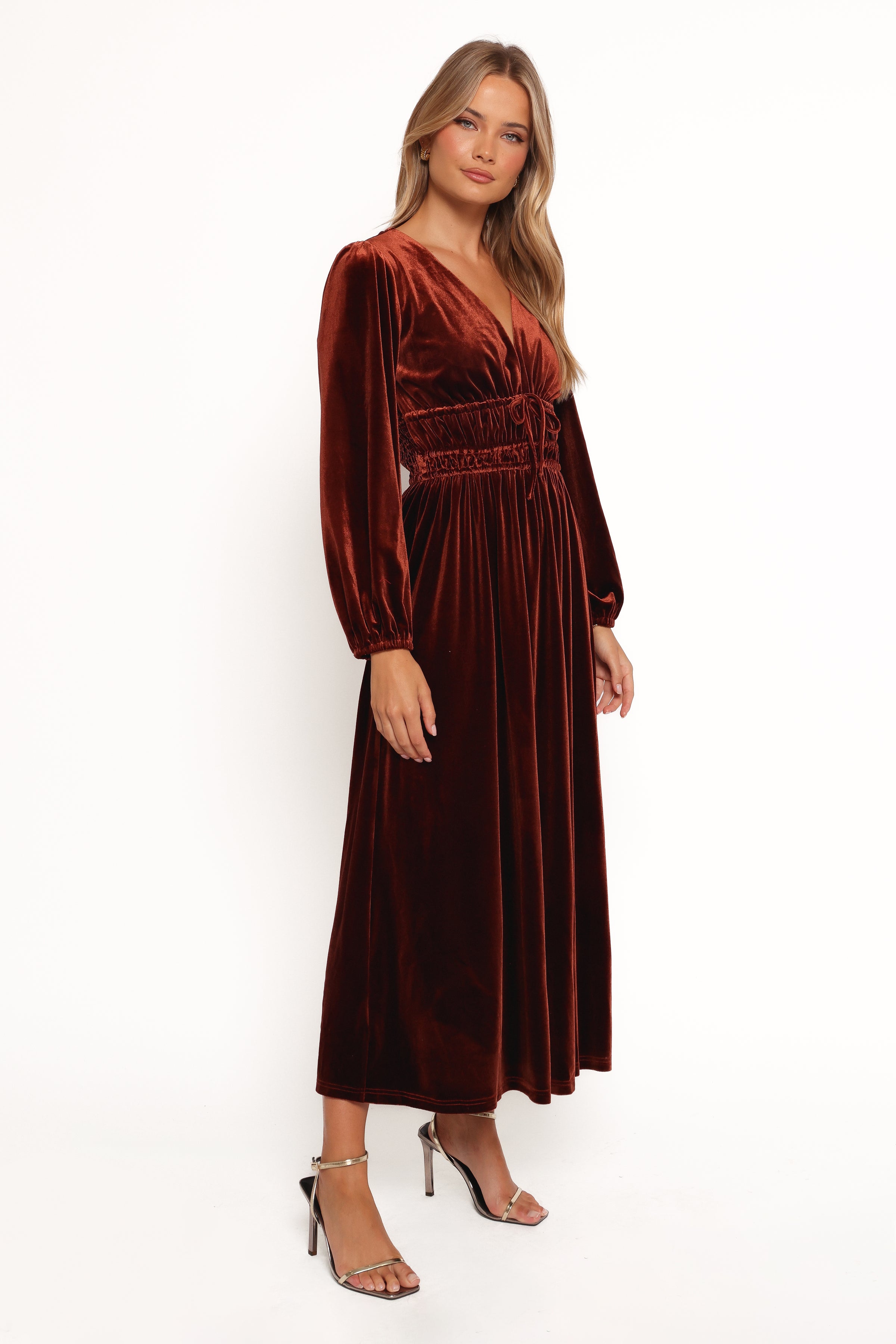 DRESSES Cece Velvet Long Sleeve Maxi Dress - Rust