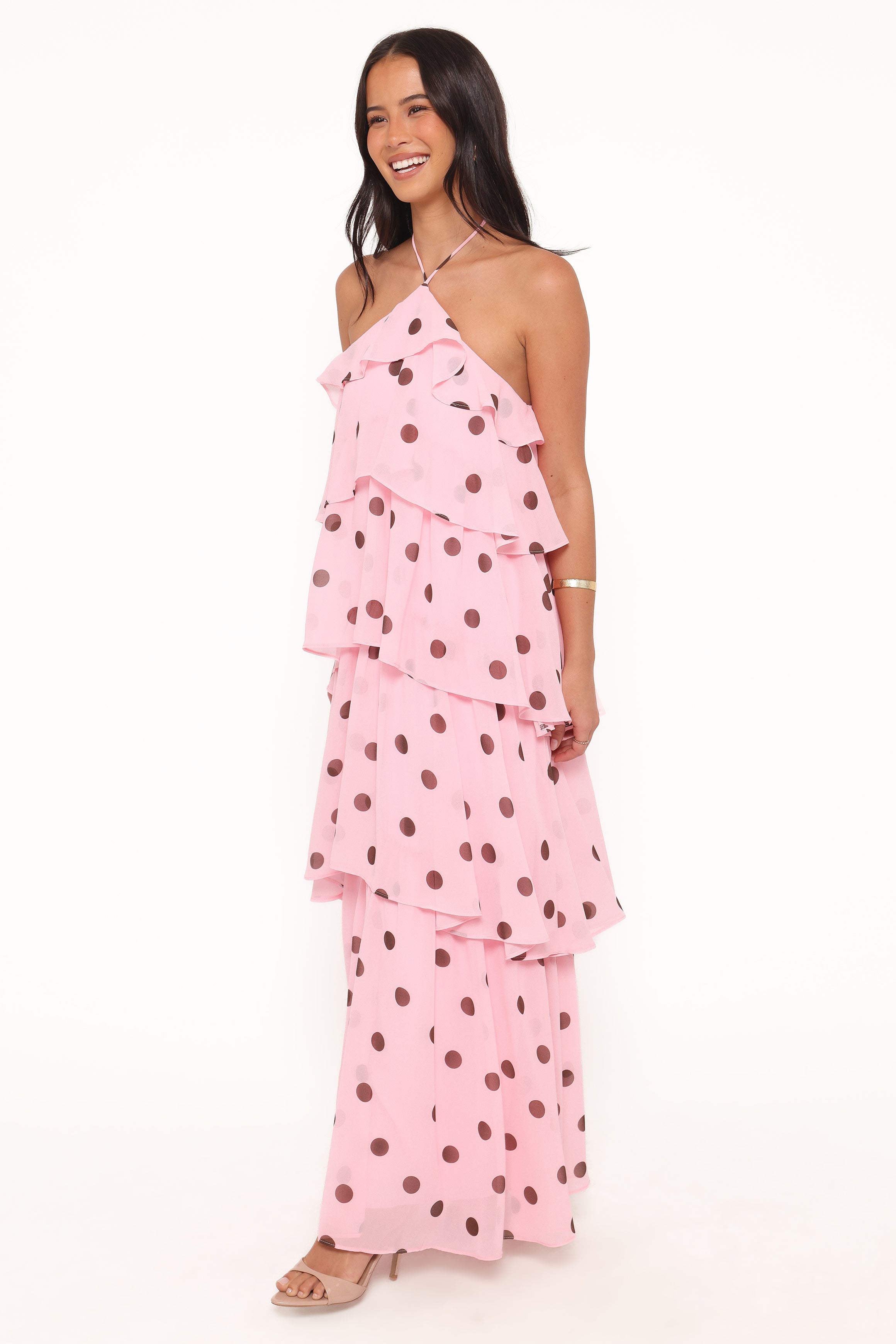 DRESSES Chasity Halterneck Maxi Dress - Pink Polka Dot