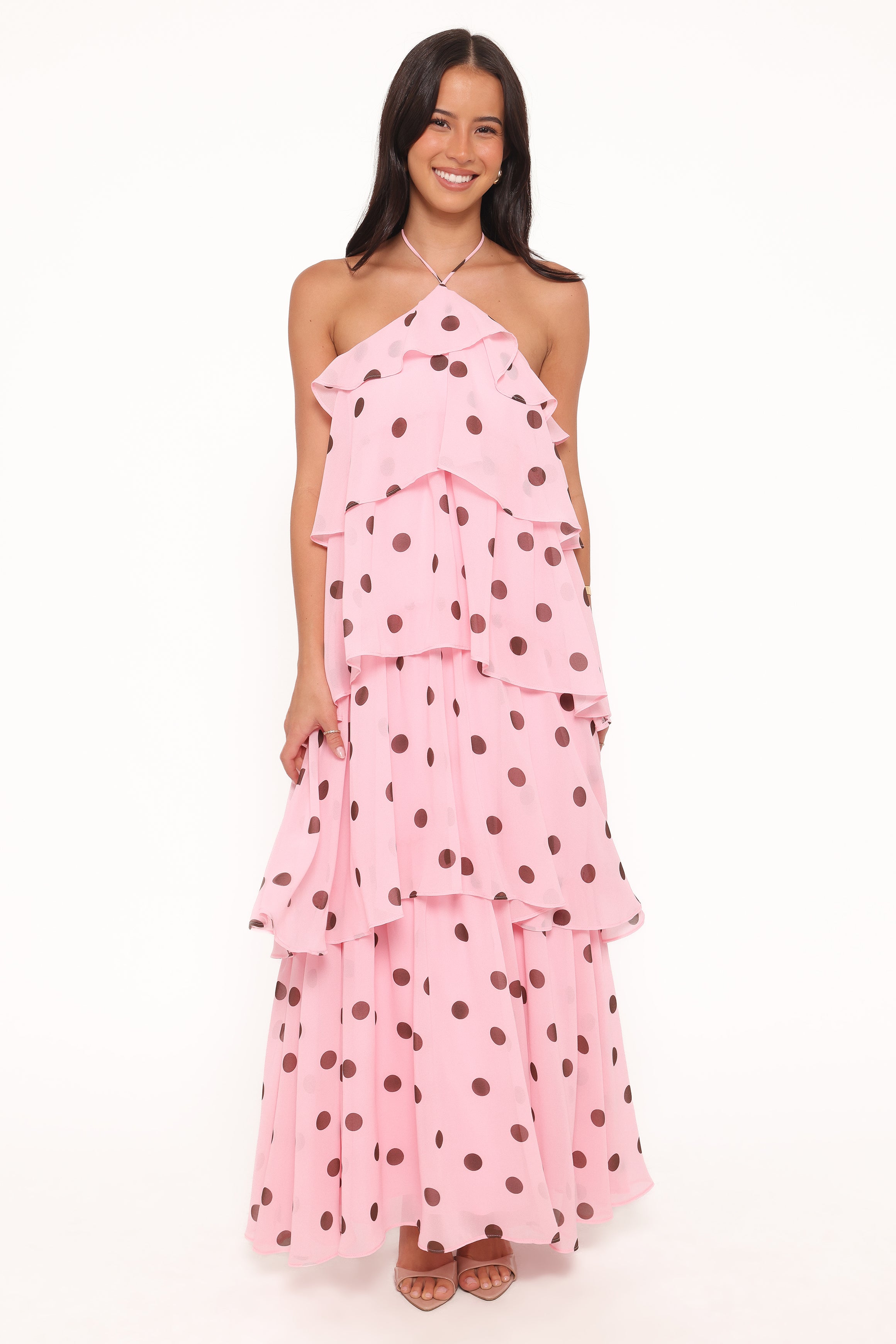 DRESSES Chasity Halterneck Maxi Dress - Pink Polka Dot