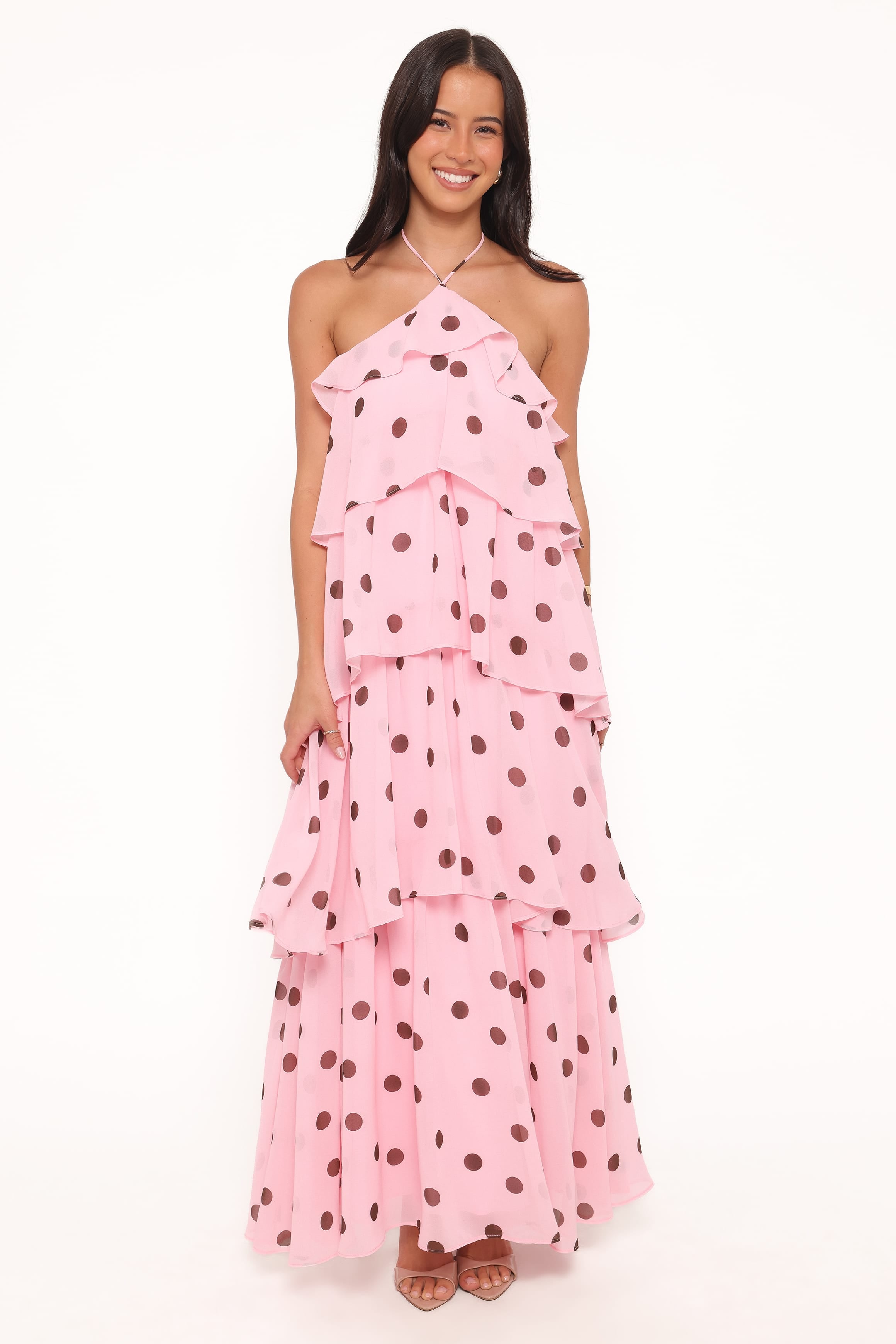 DRESSES Chasity Halterneck Maxi Dress - Pink Polka Dot