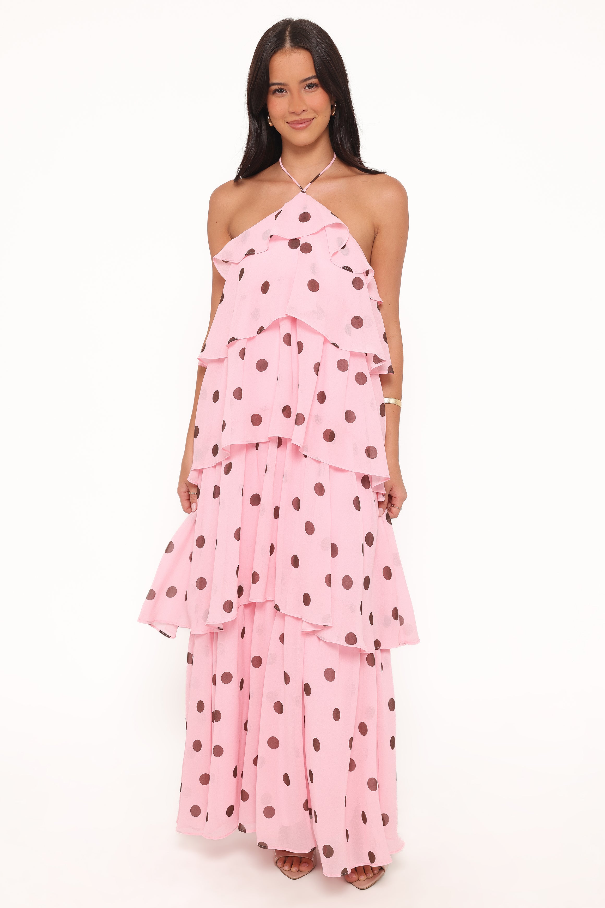DRESSES Chasity Halterneck Maxi Dress - Pink Polka Dot