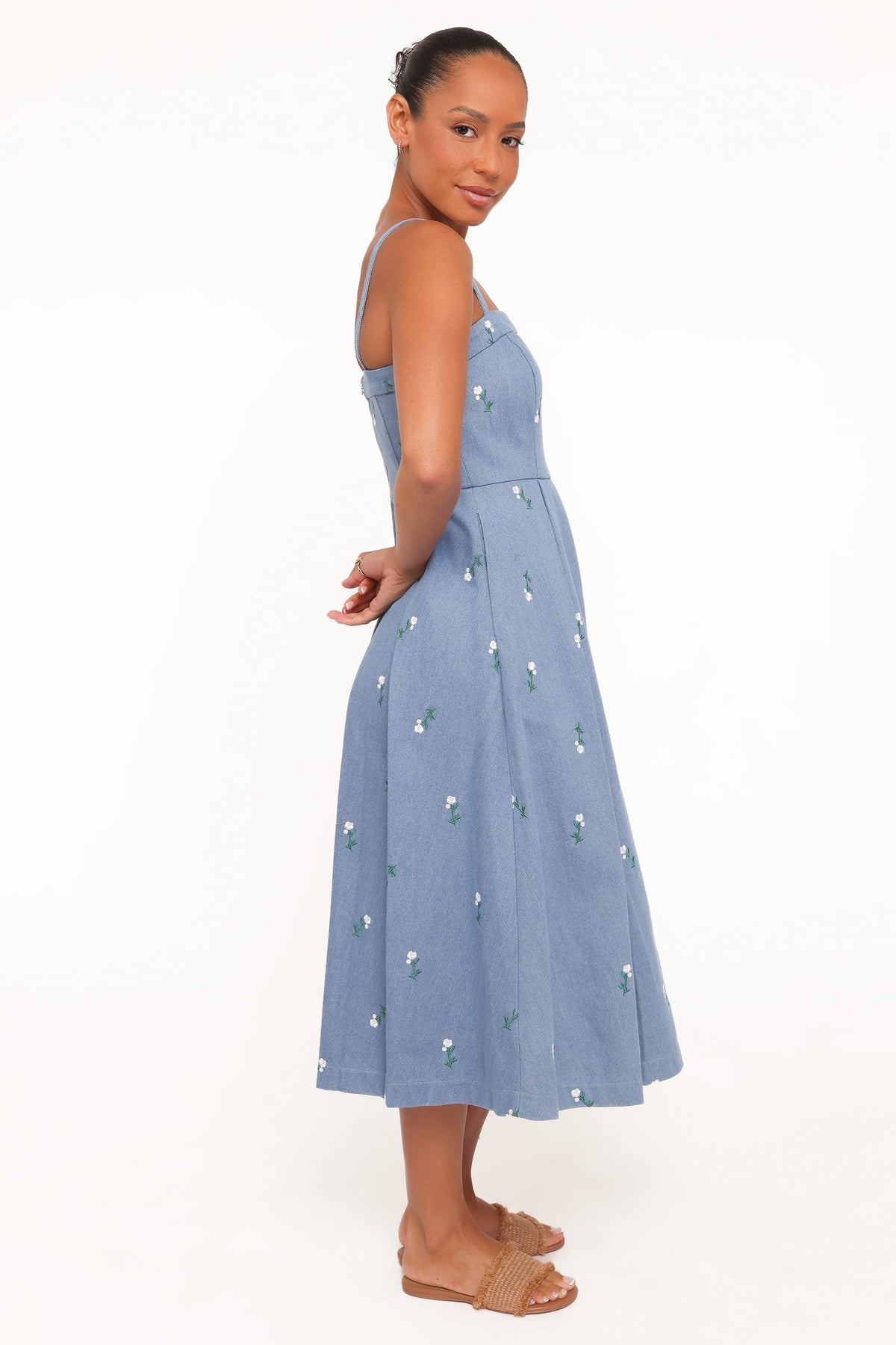DRESSES Chelsea Embroidered Midi Dress - Med Denim