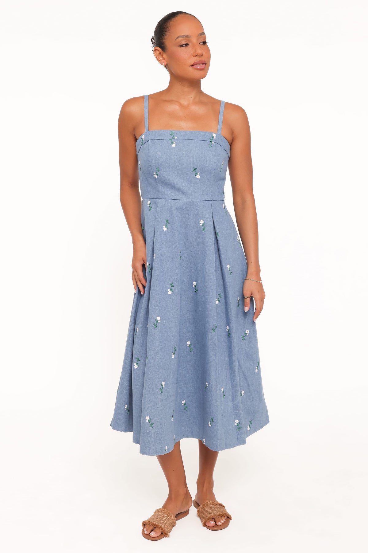 DRESSES Chelsea Embroidered Midi Dress - Med Denim