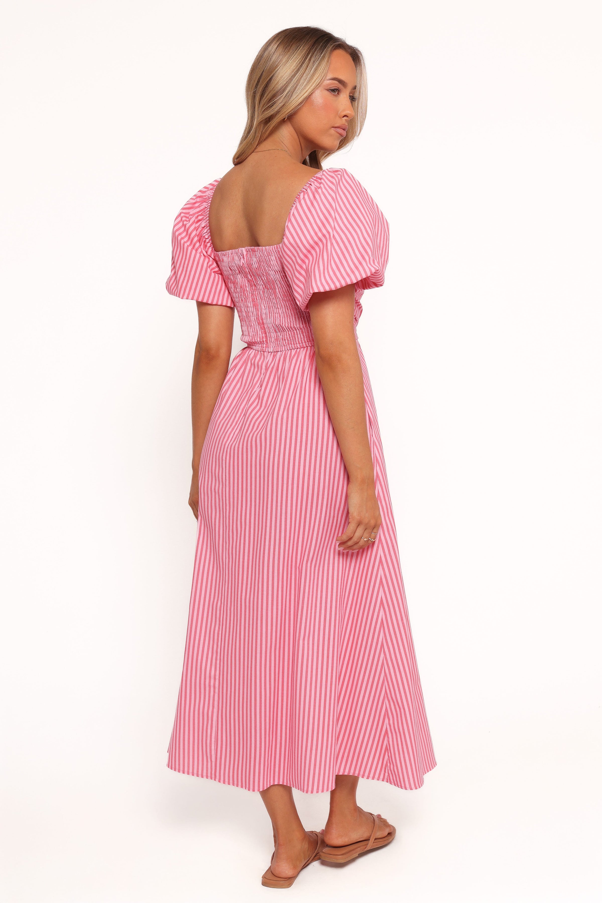 DRESSES Chlo Puff Sleeve Midi Dress - Red Stripe