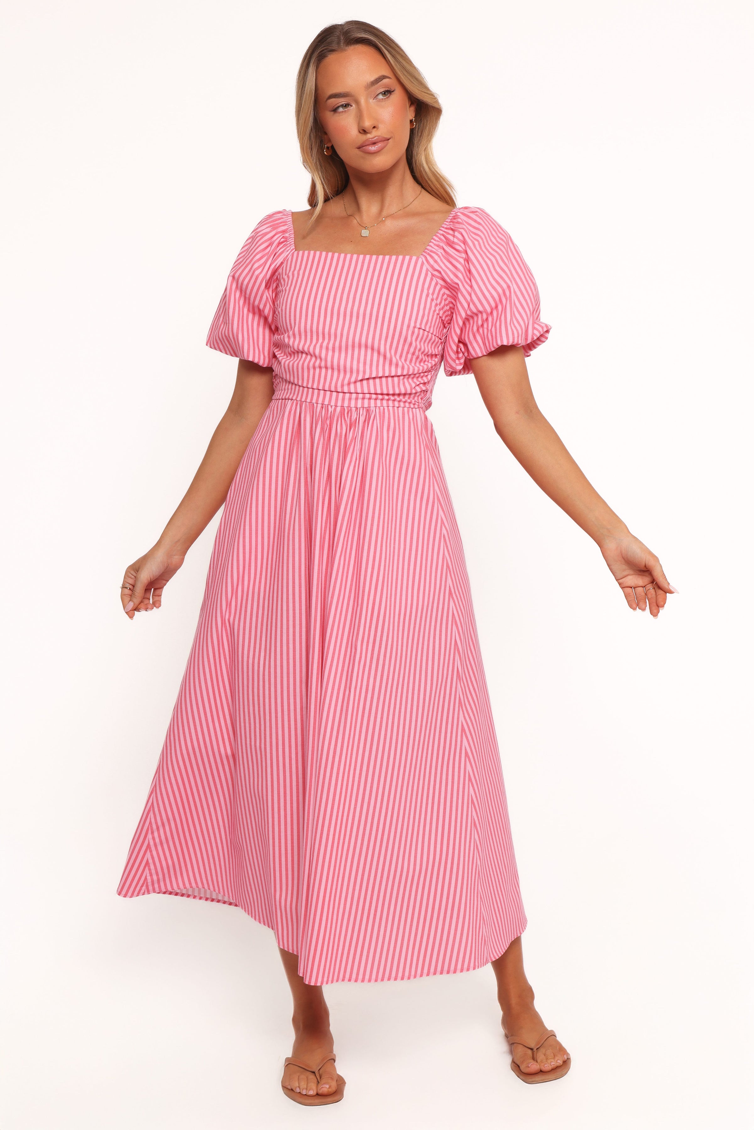 DRESSES Chlo Puff Sleeve Midi Dress - Red Stripe