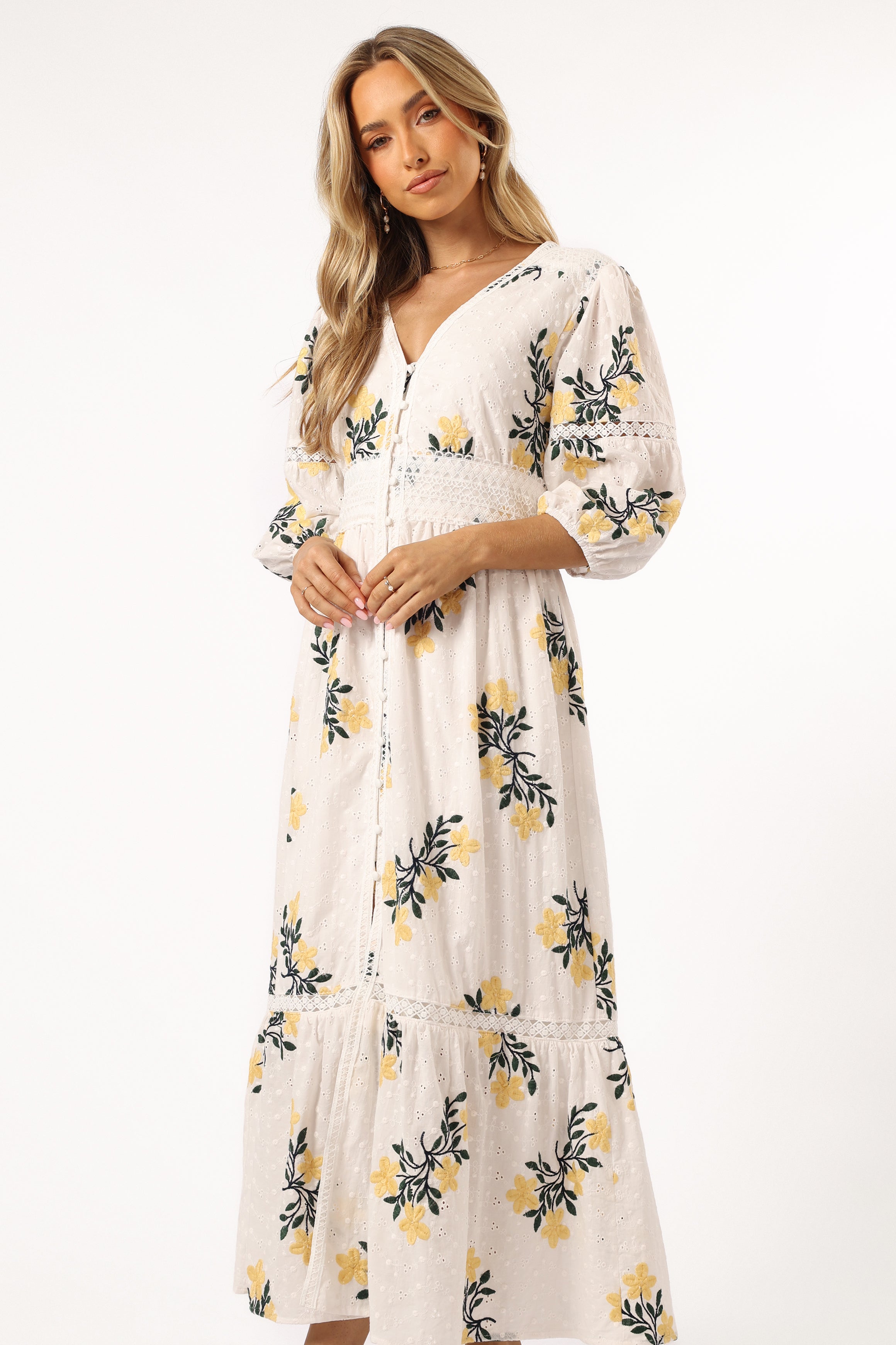 DRESSES @Christie Maxi Dress - White Yellow Floral