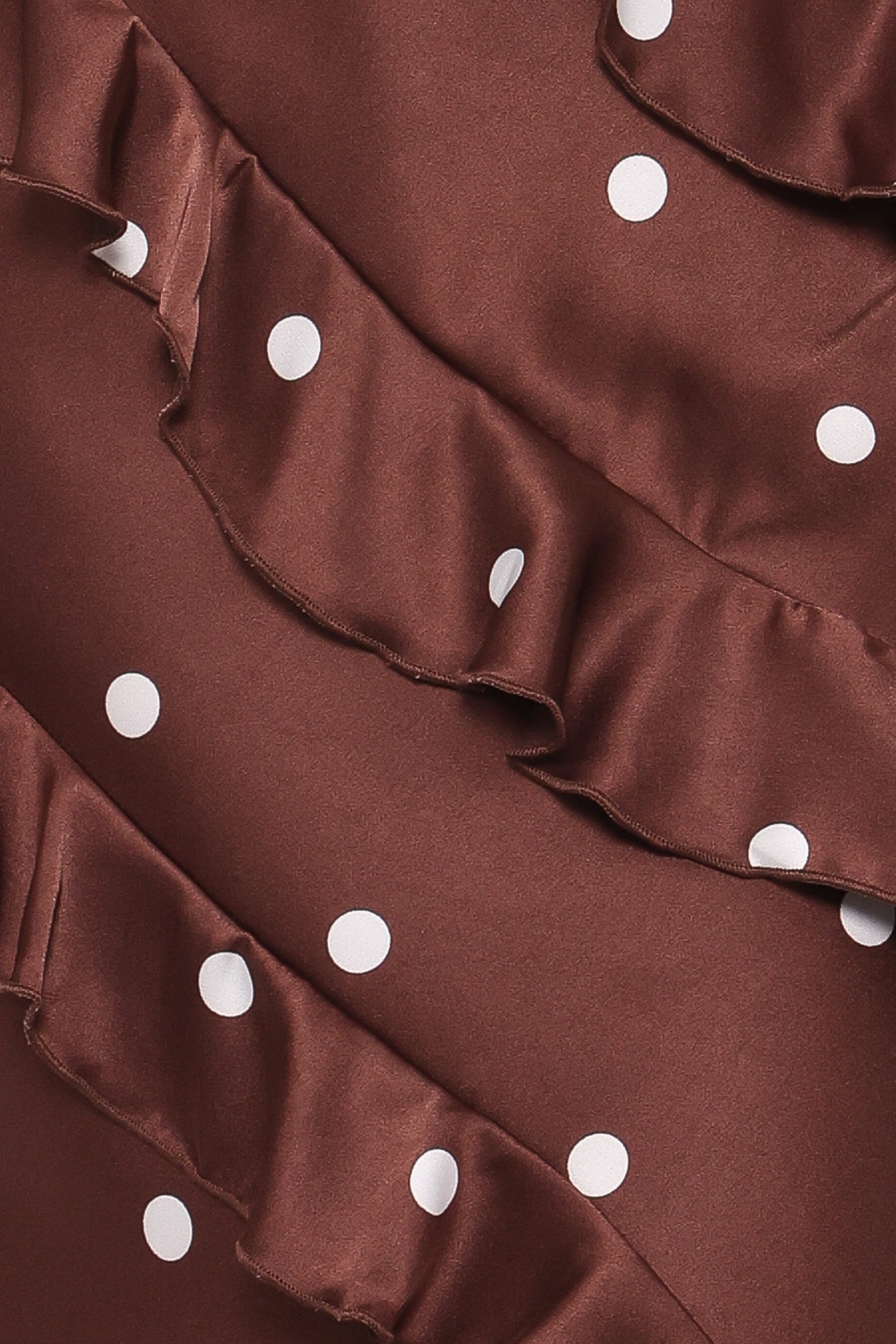 DRESSES Ciao Ruffles Maxi Satin Dress - Brown Polka Dot