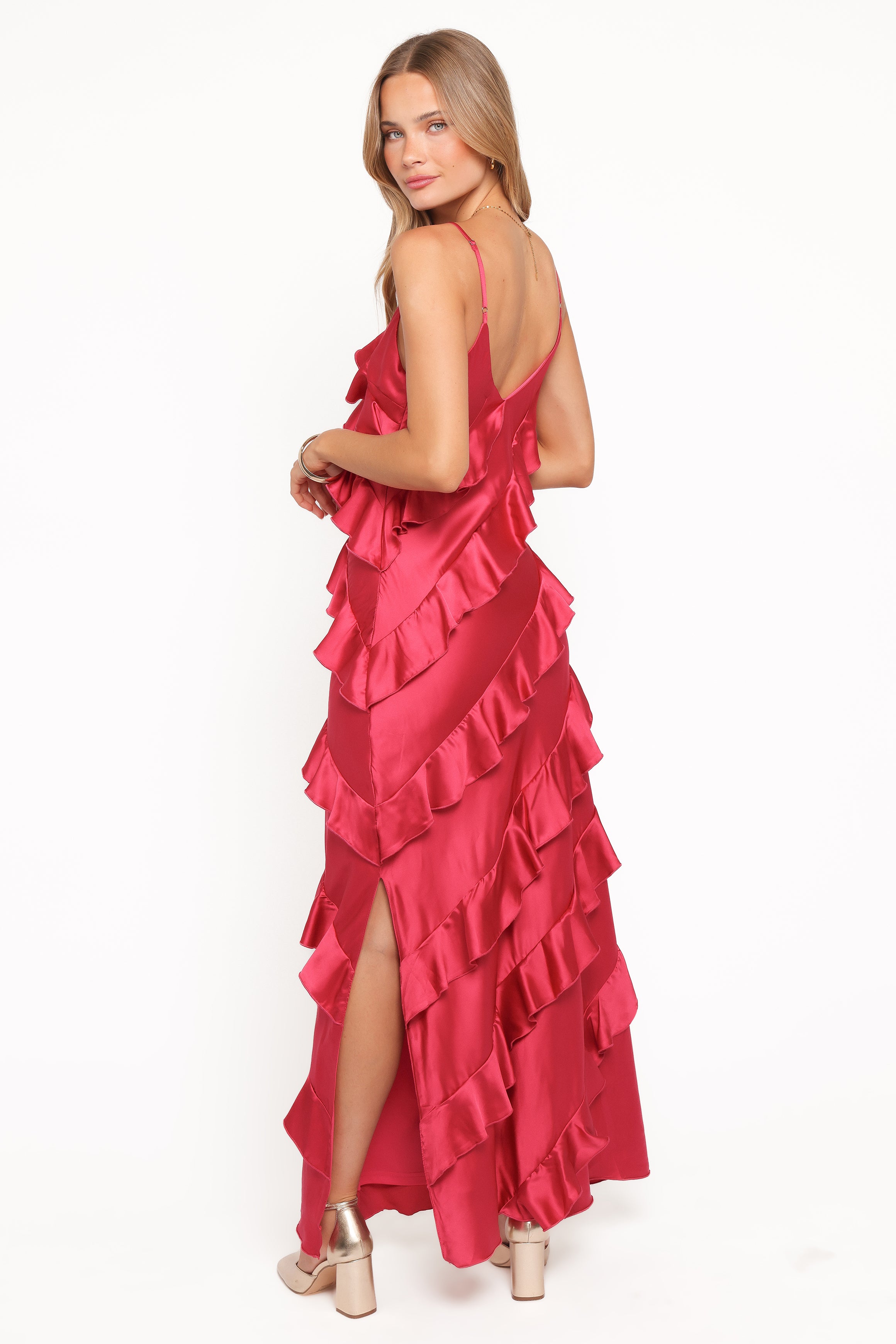 DRESSES Ciao Ruffles Maxi Satin Dress - Fuchsia