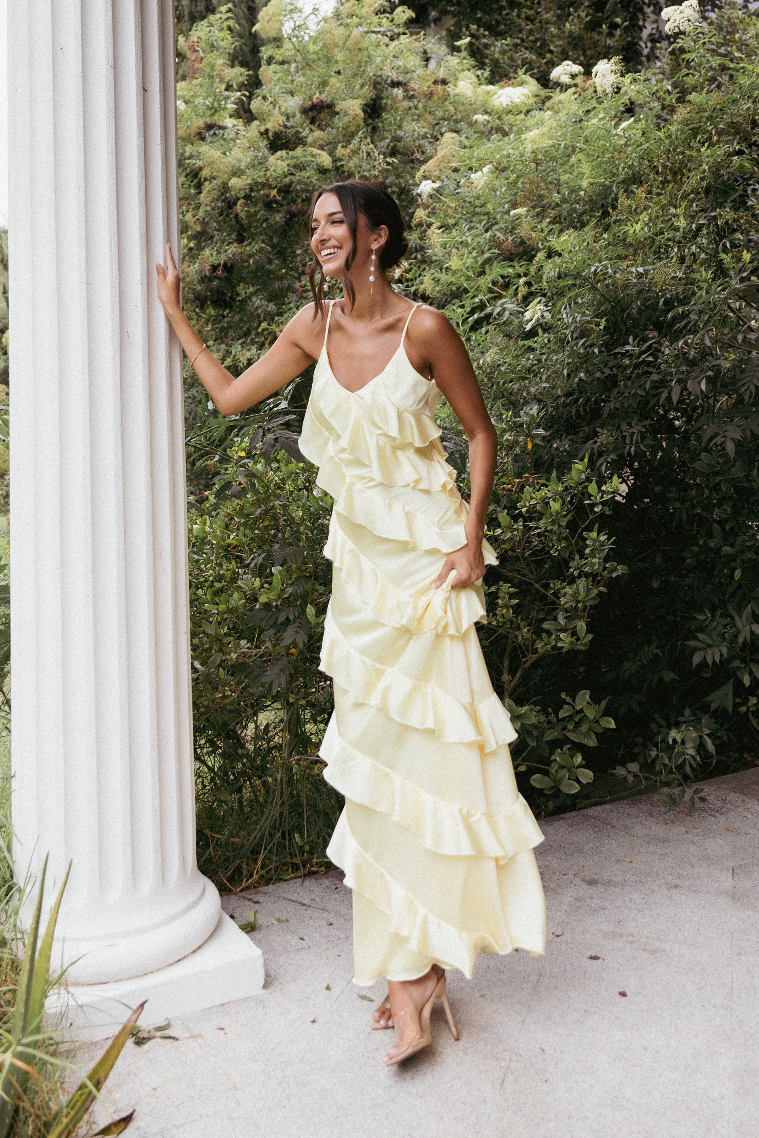 DRESSES Ciao Ruffles Maxi Satin Dress - Pale Yellow