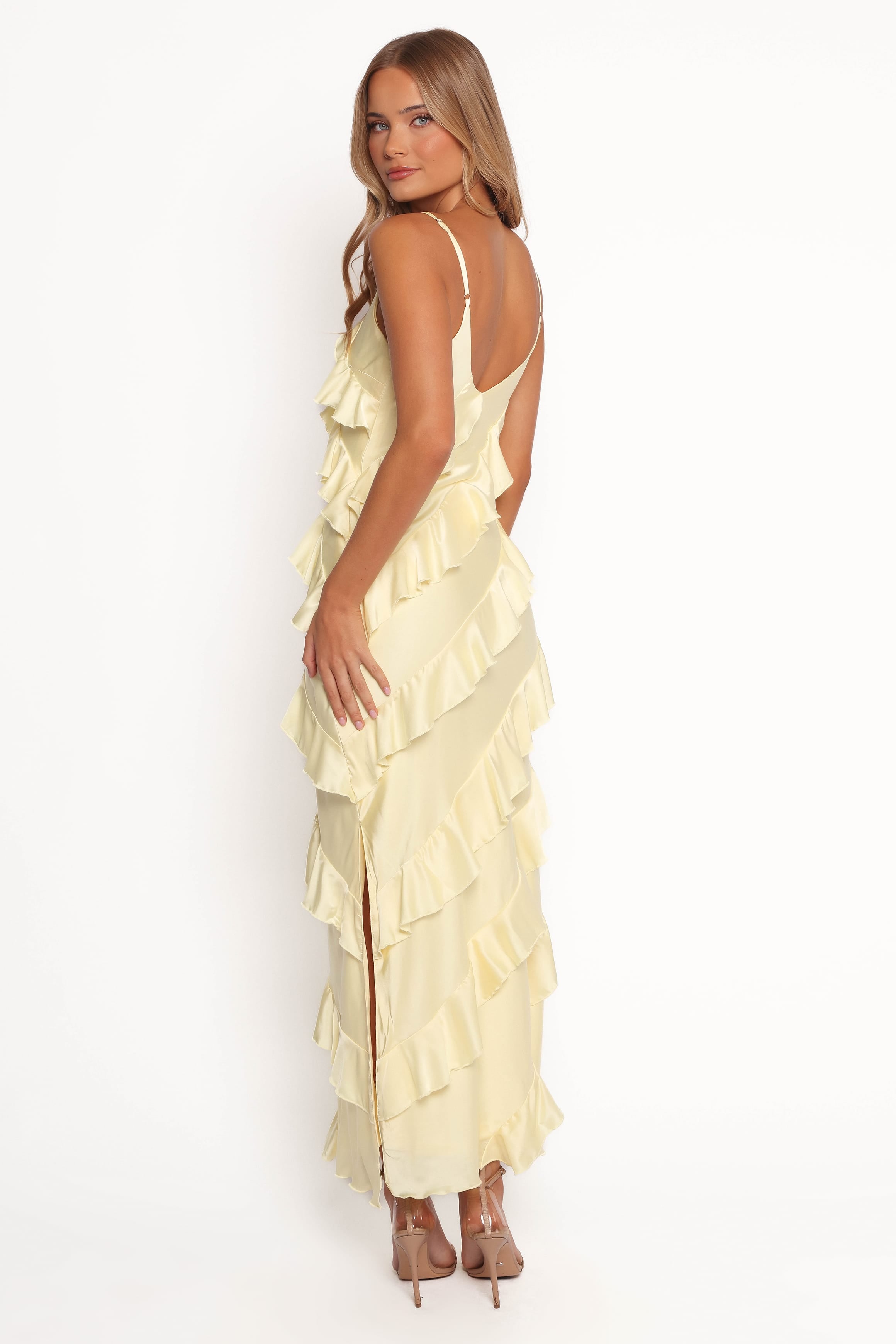 DRESSES Ciao Ruffles Maxi Satin Dress - Pale Yellow