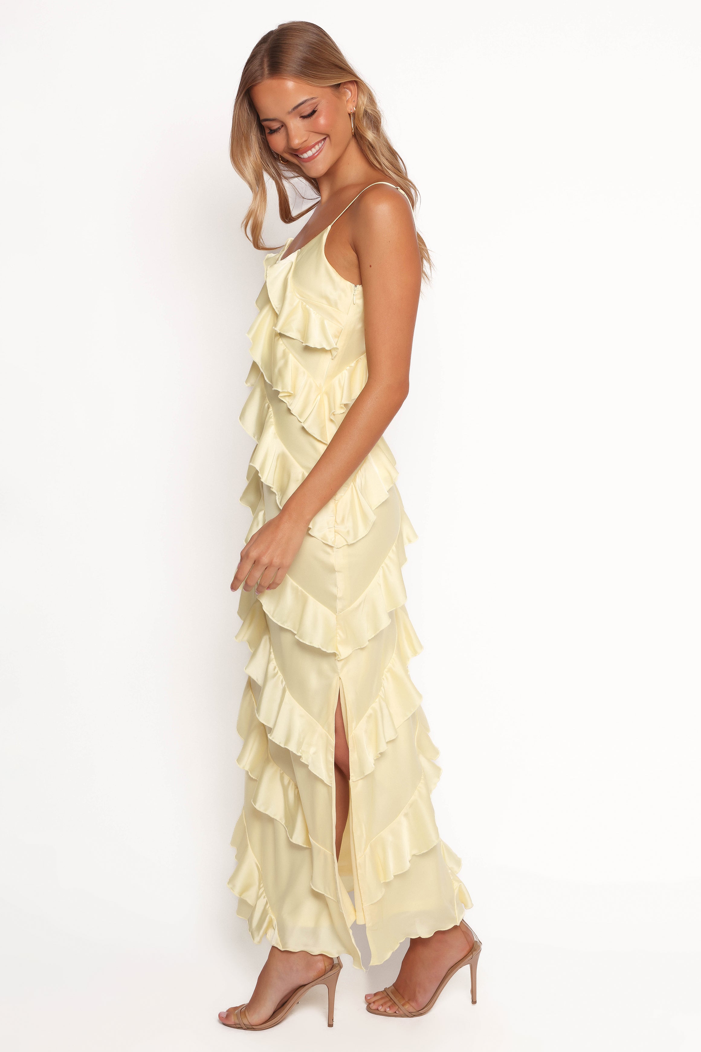 DRESSES Ciao Ruffles Maxi Satin Dress - Pale Yellow