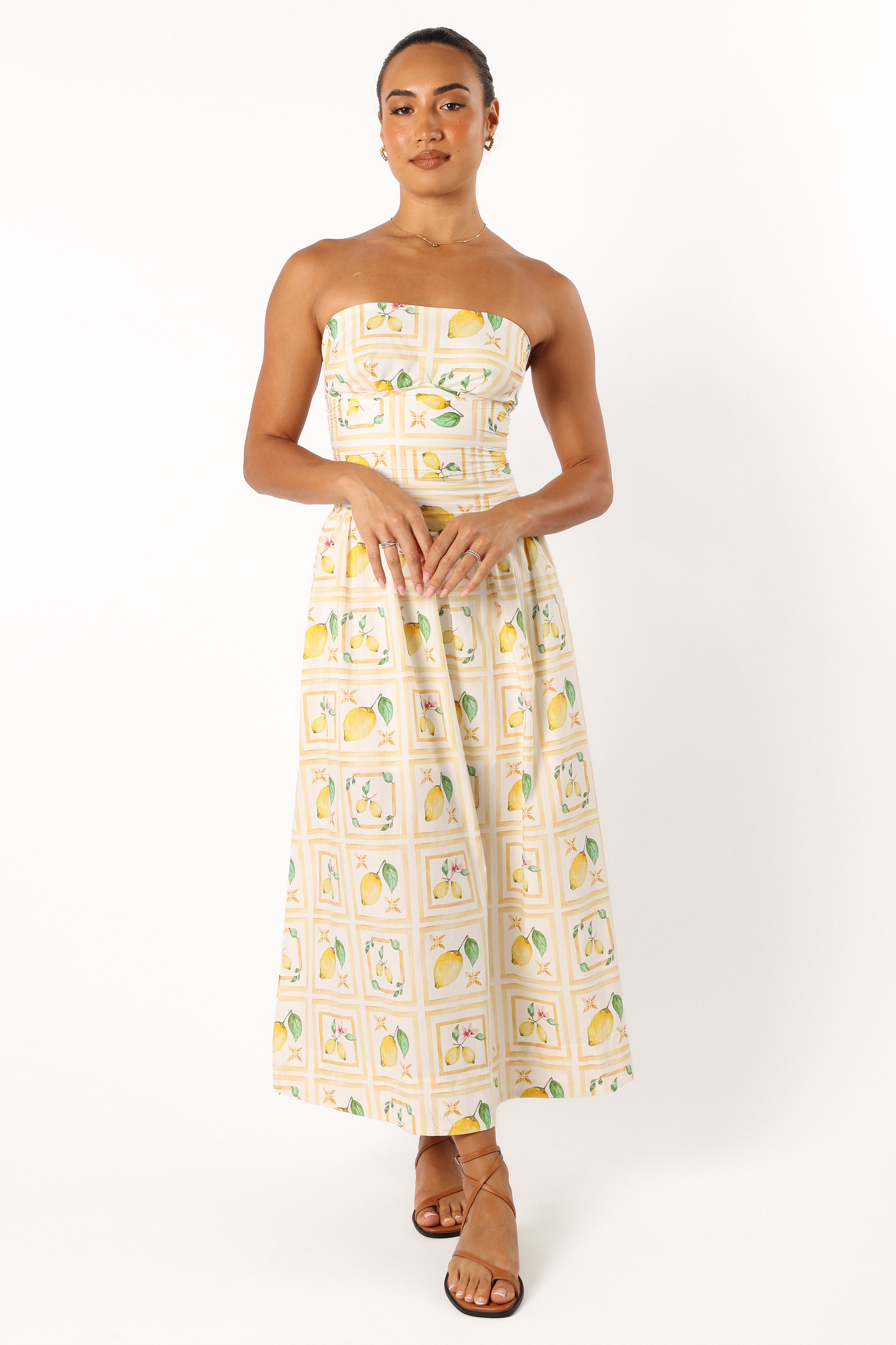 DRESSES @Cintrico Strapless Midi Dress - Lemon